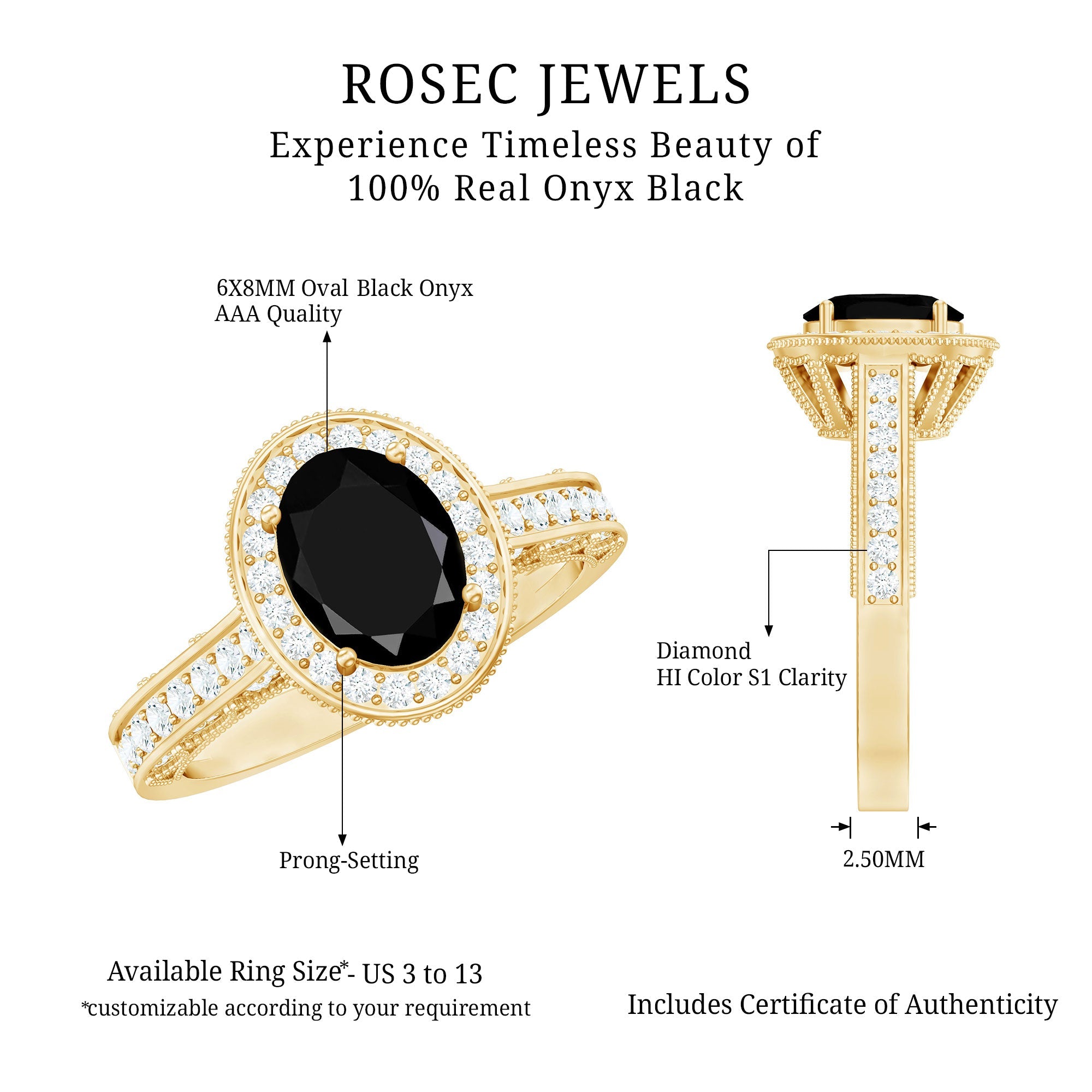 Vintage Inspired Black Onyx Oval Engagement Ring with Diamond Halo