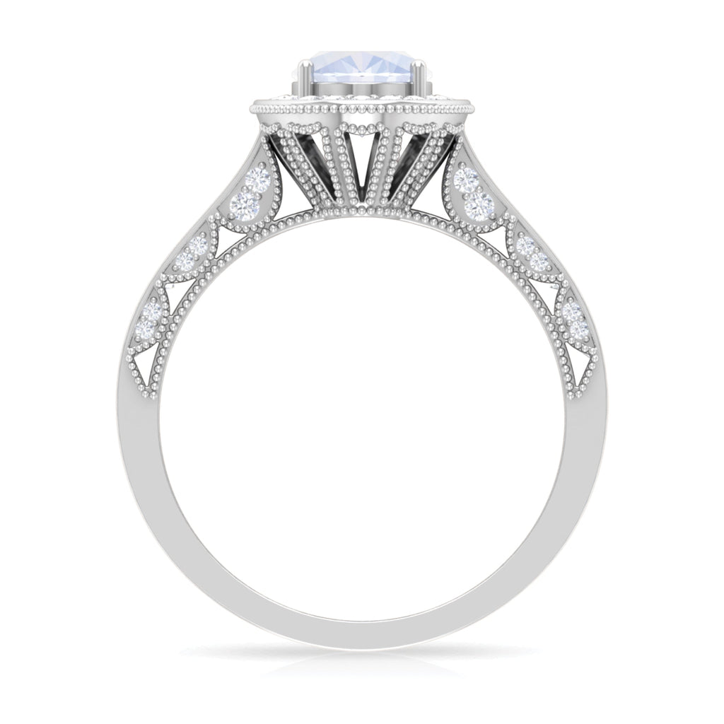 1.50 CT Moonstone and Diamond Engagement Ring with Milgrain Details