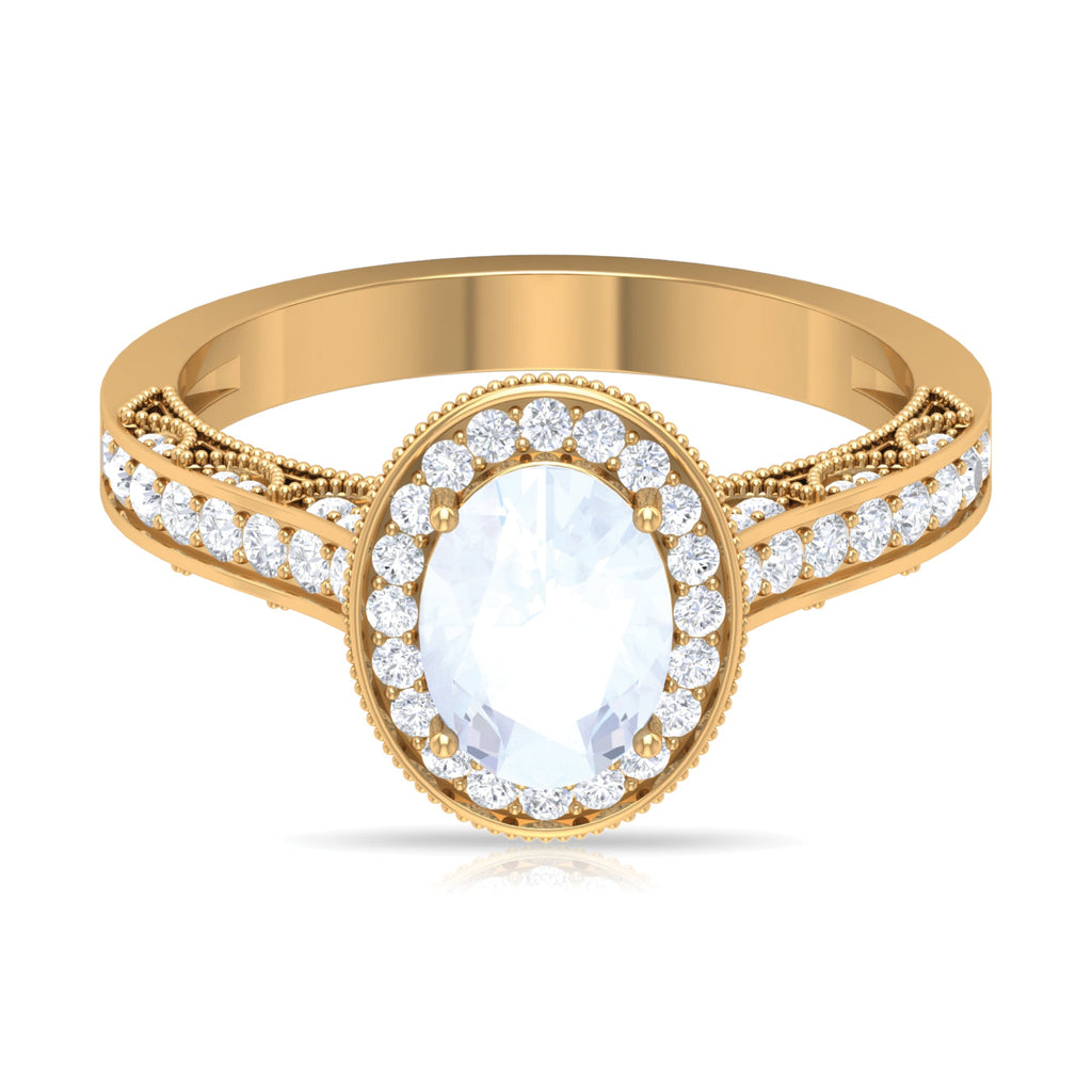 1.50 CT Moonstone and Diamond Engagement Ring with Milgrain Details