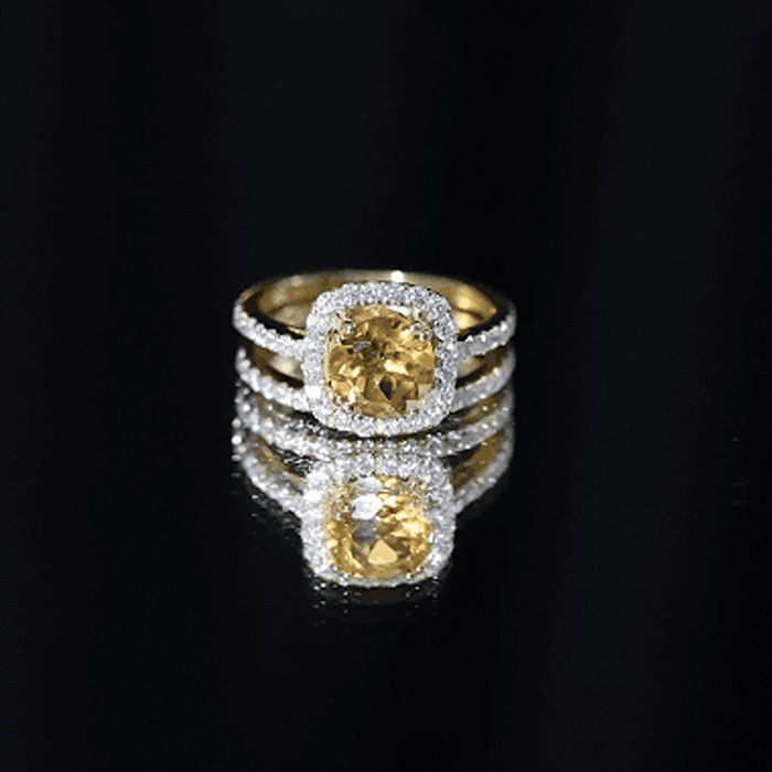 2.75 CT Citrine Classic Halo Wedding Ring Set with Moissanite Band