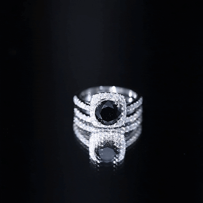 Natural Black Spinel Wedding Bridal Ring Set with Moissanite