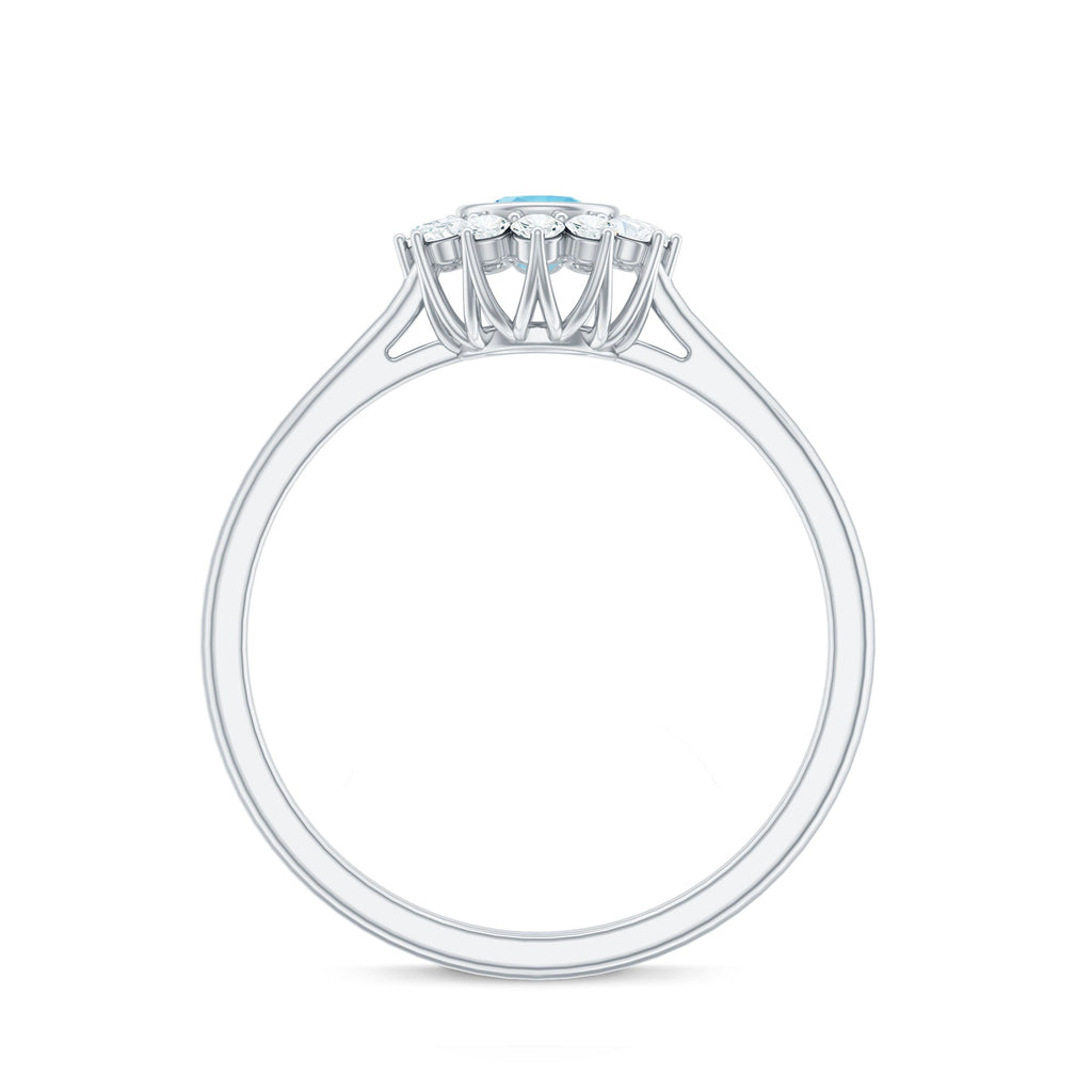 3/4 CT Minimal Aquamarine and Diamond Halo Promise Ring
