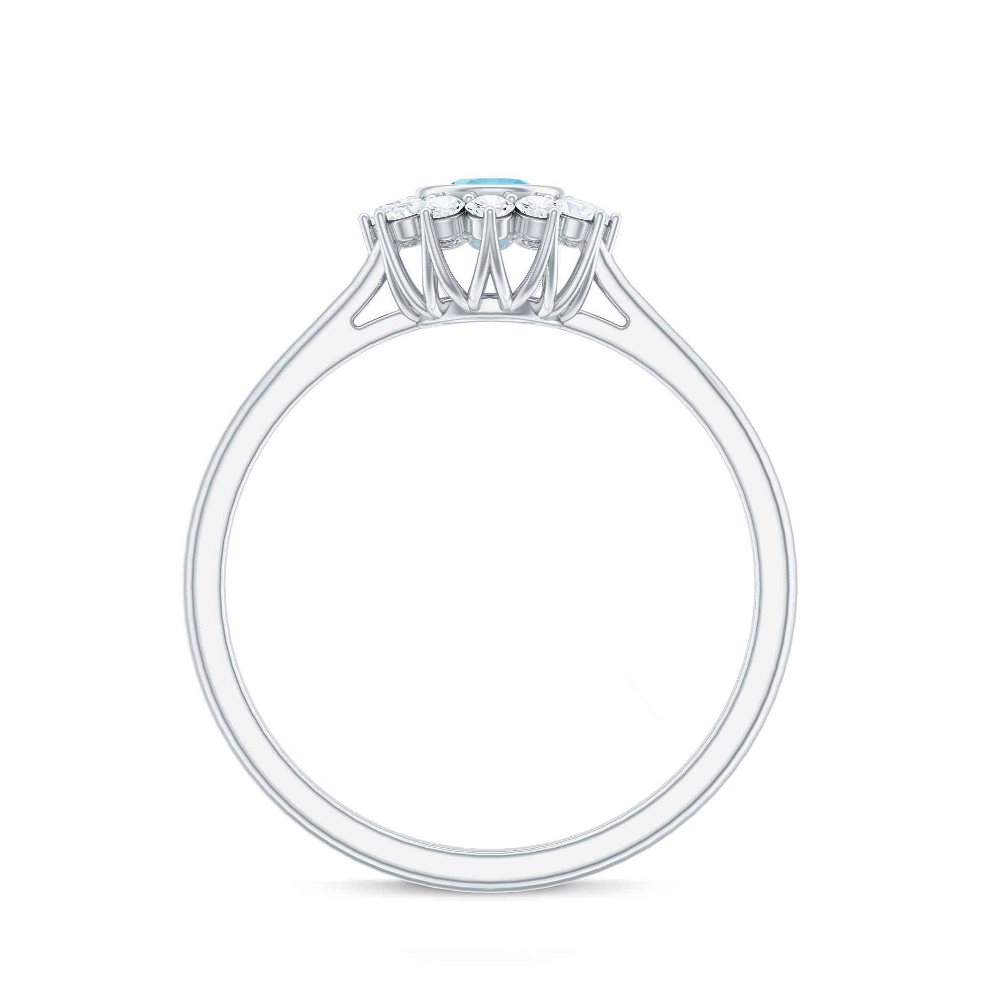 3/4 CT Minimal Aquamarine and Diamond Halo Promise Ring