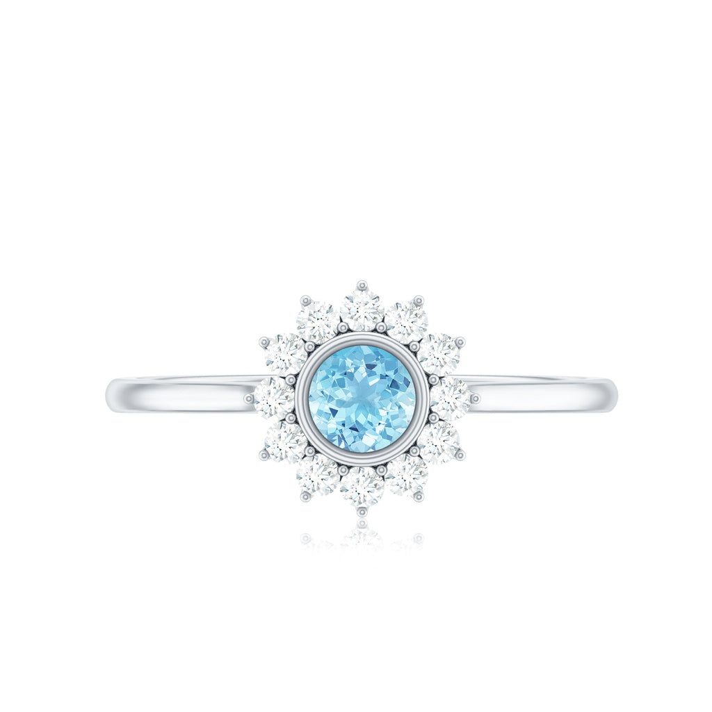 3/4 CT Minimal Aquamarine and Diamond Halo Promise Ring