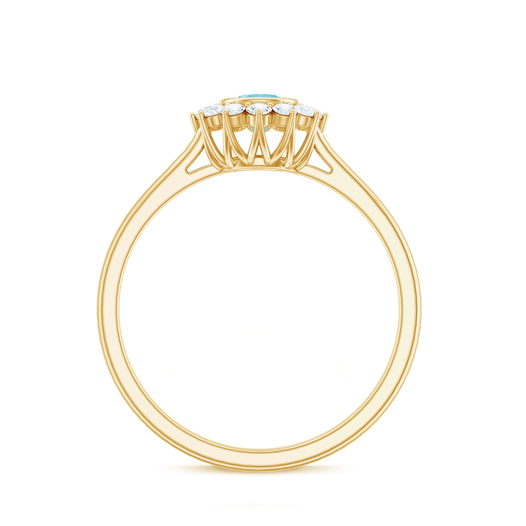3/4 CT Minimal Aquamarine and Diamond Halo Promise Ring