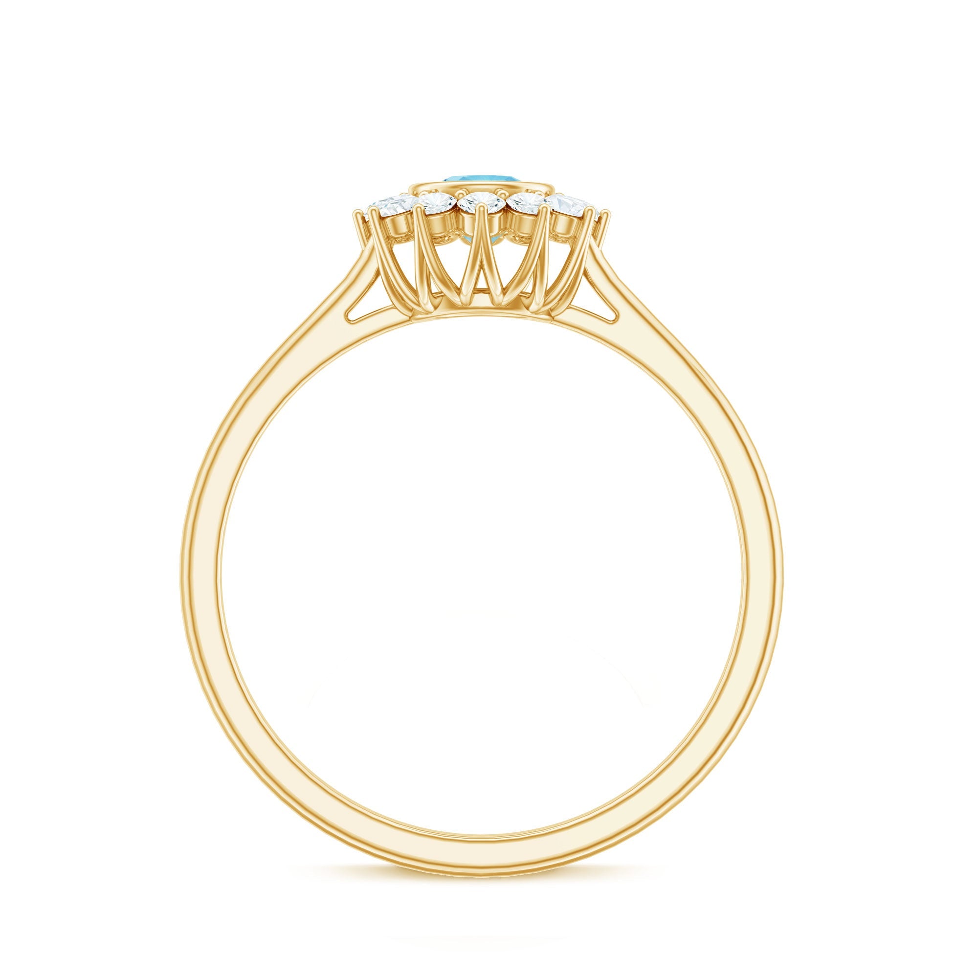 3/4 CT Minimal Aquamarine and Diamond Halo Promise Ring