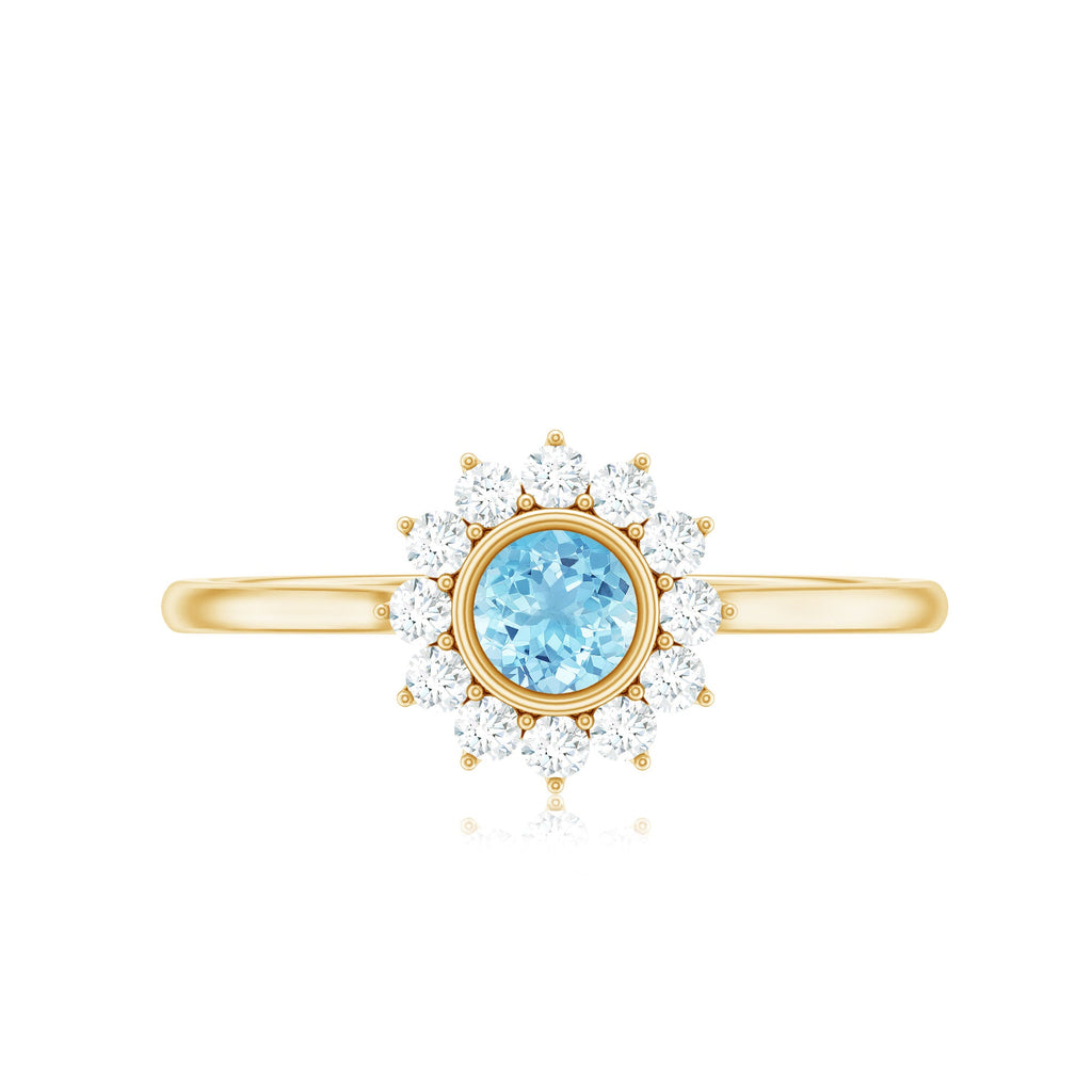 3/4 CT Minimal Aquamarine and Diamond Halo Promise Ring