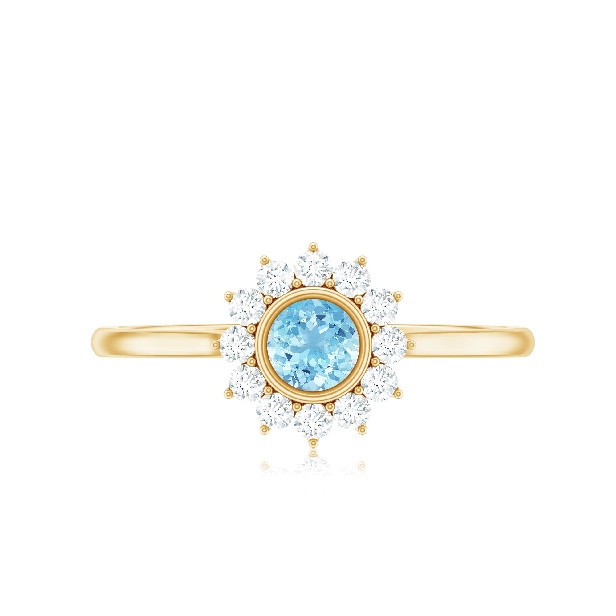 3/4 CT Minimal Aquamarine and Diamond Halo Promise Ring