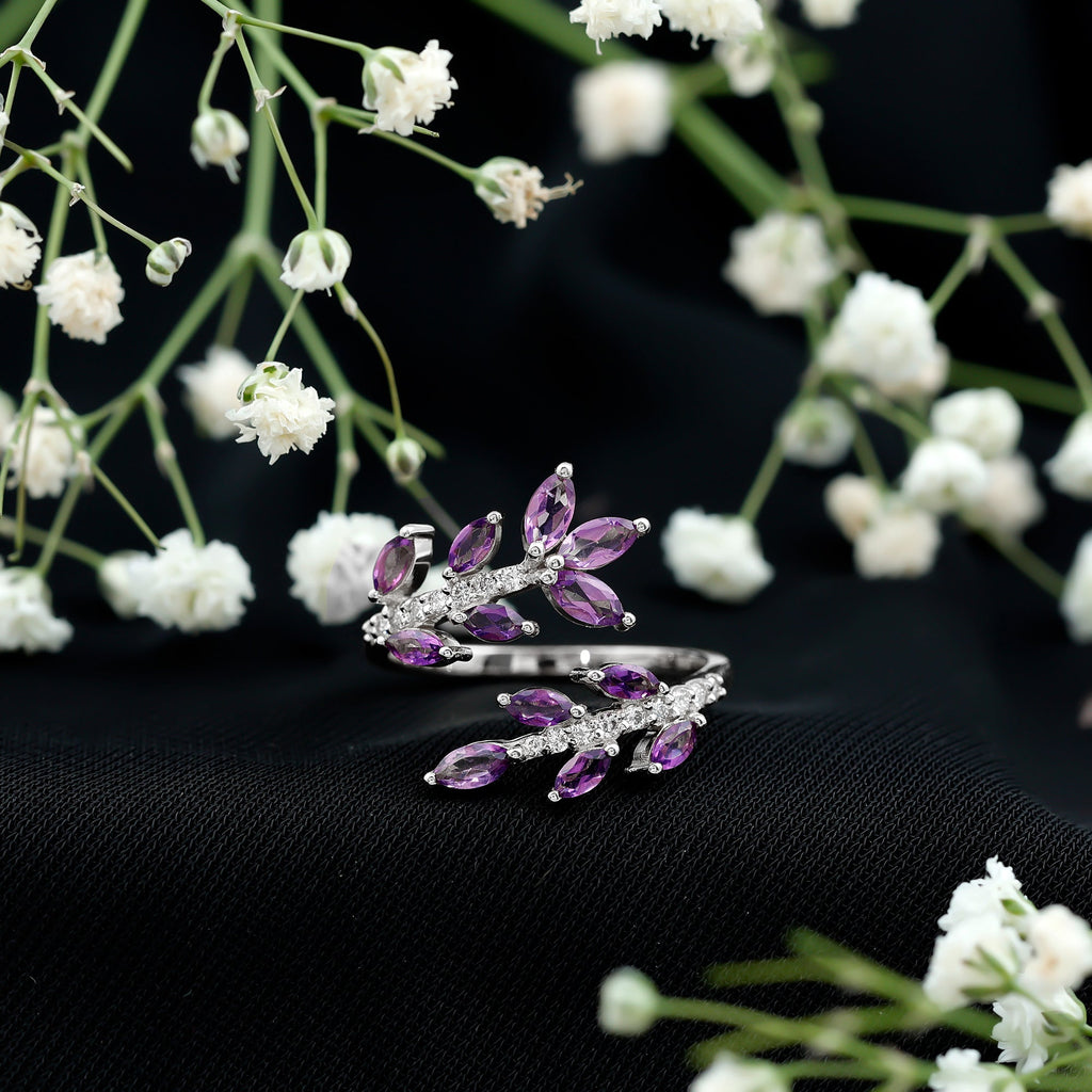 Real Amethyst Cocktail Ring with Diamond