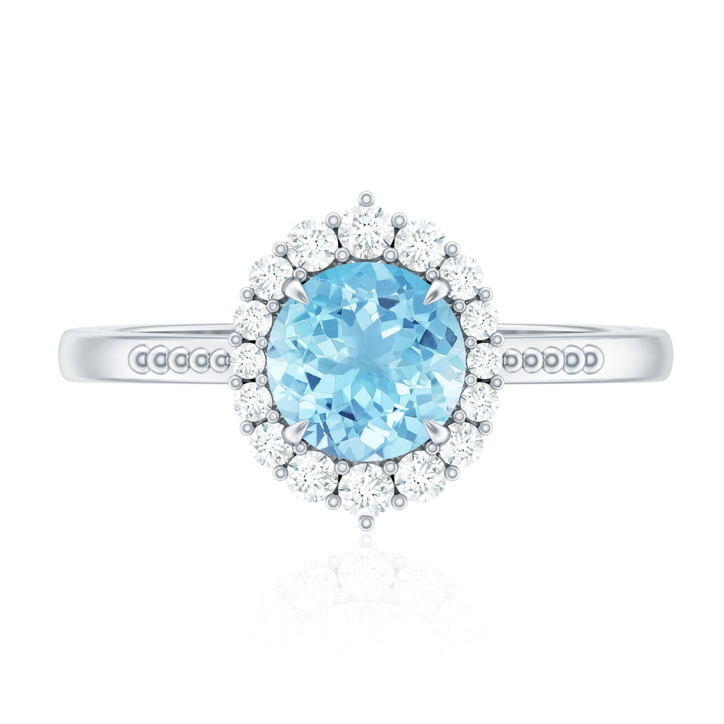 Natural Aquamarine Engagement Ring with Diamond Halo