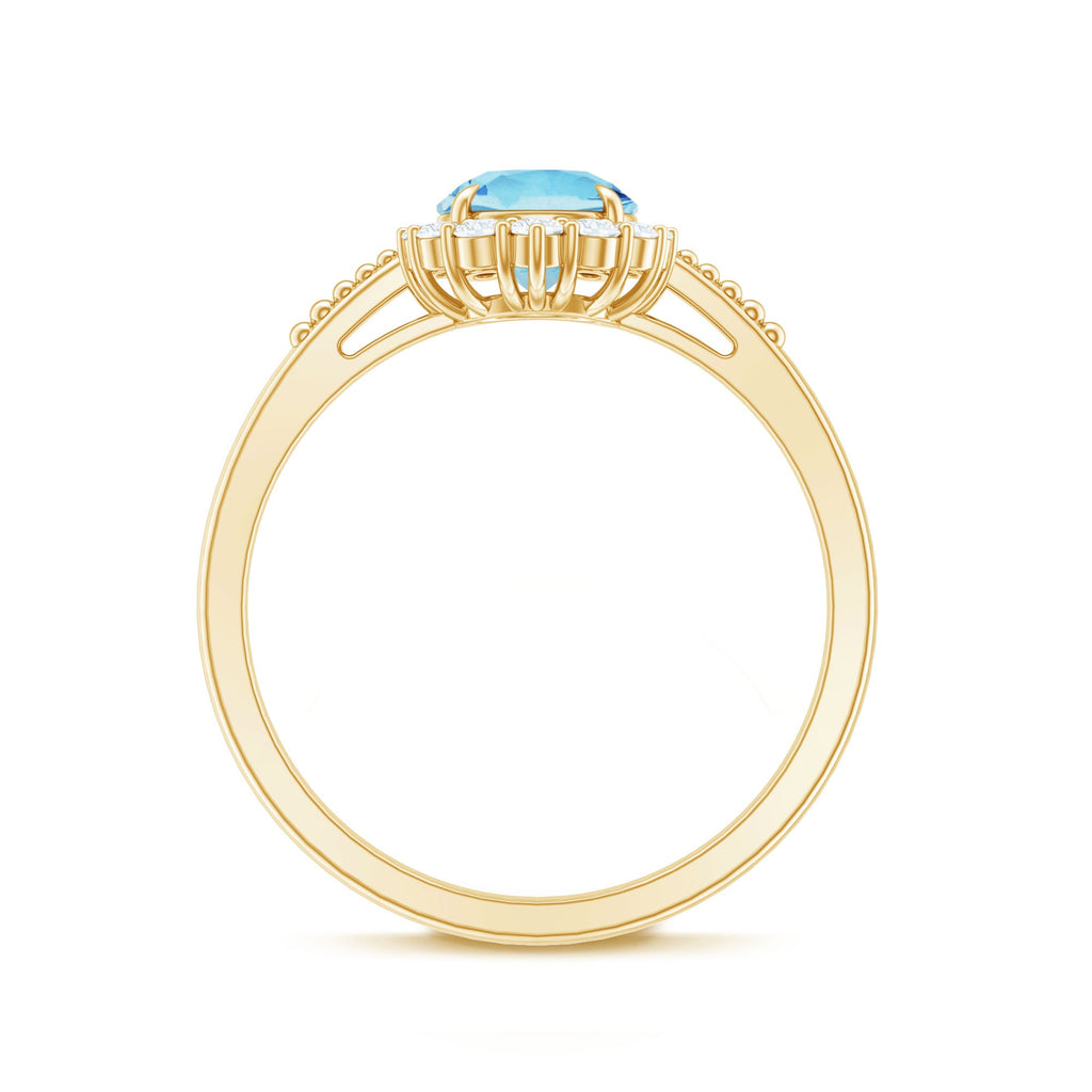 Natural Aquamarine Engagement Ring with Diamond Halo