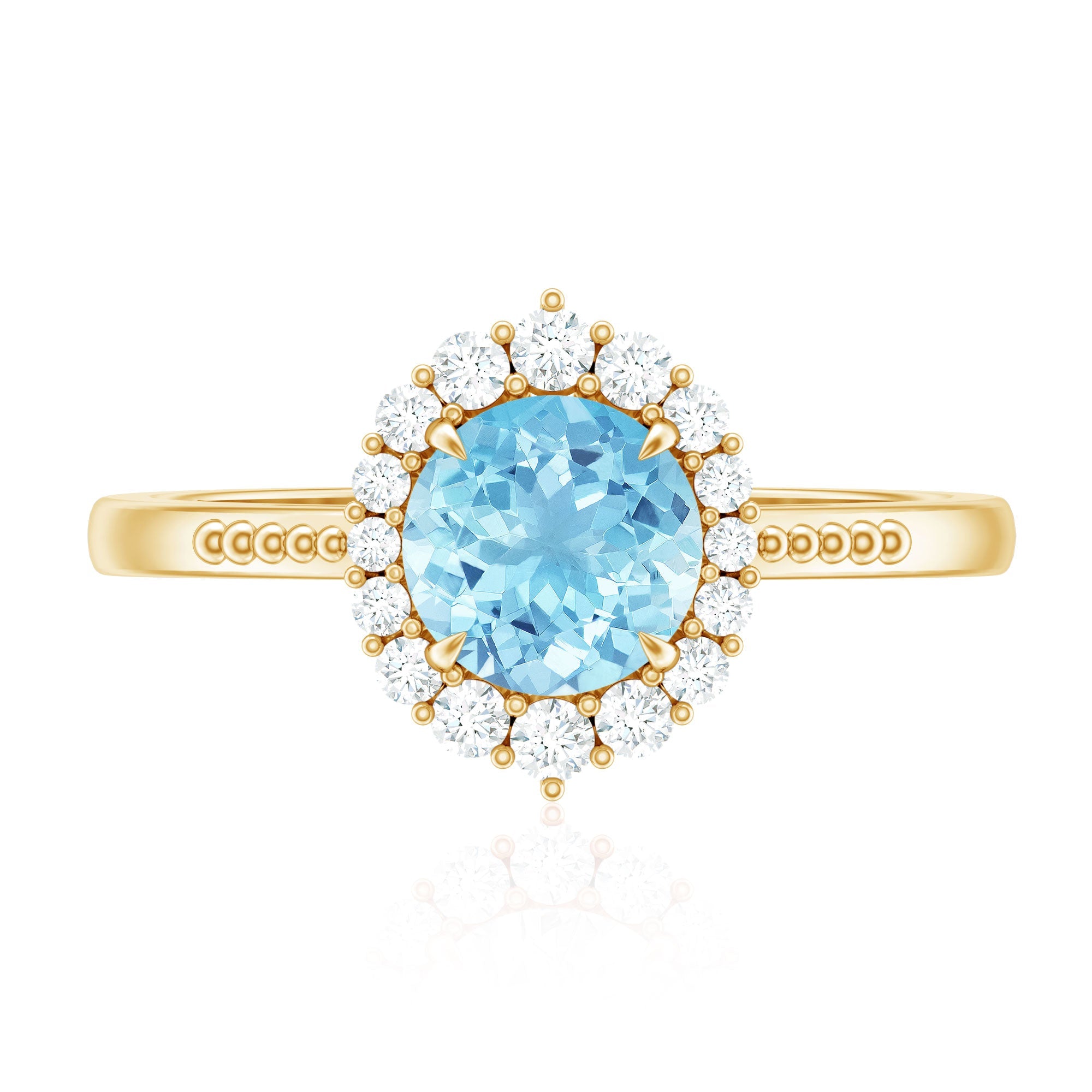 Natural Aquamarine Engagement Ring with Diamond Halo