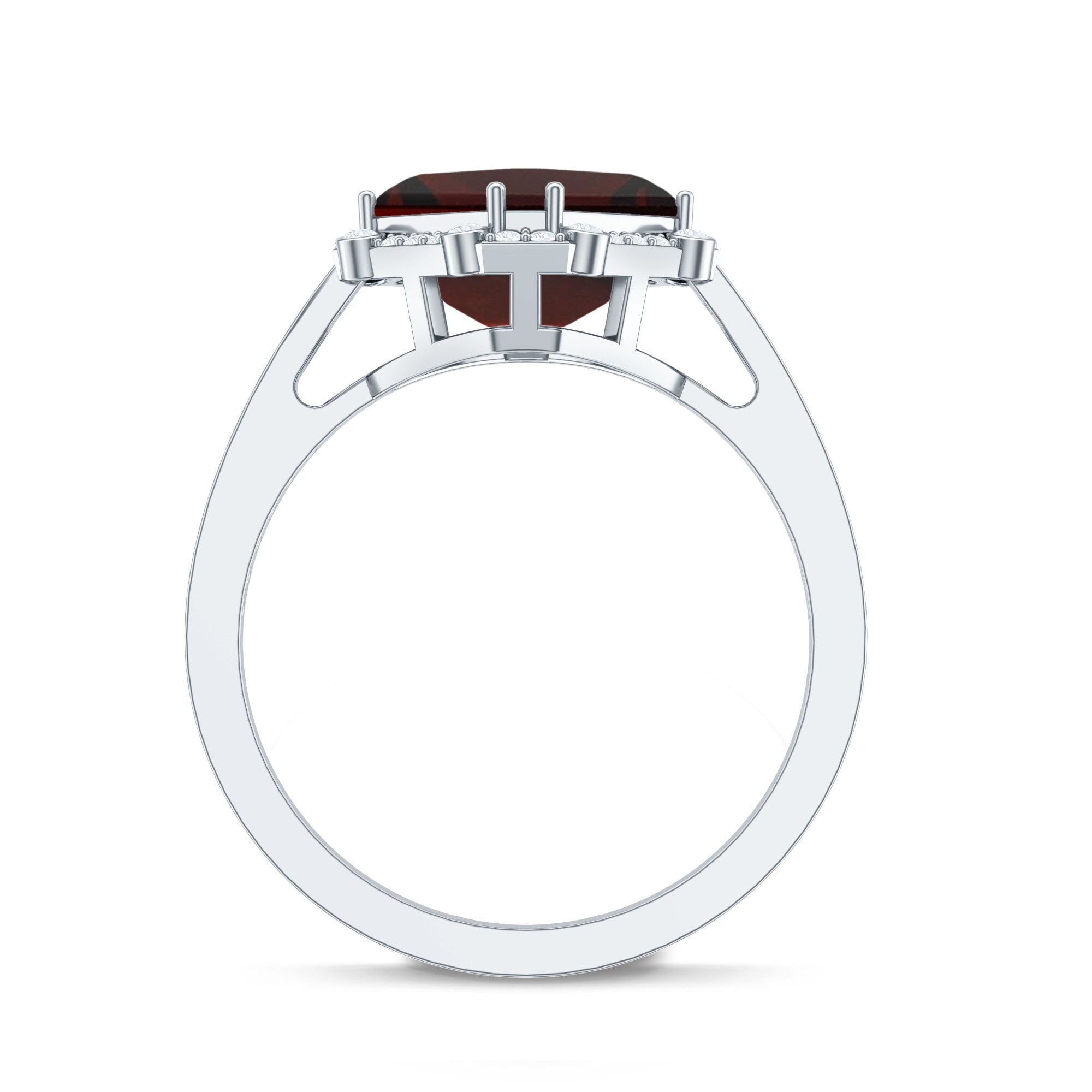 Natural 8mm Asscher Cut Garnet Engagement Ring with Diamond Halo