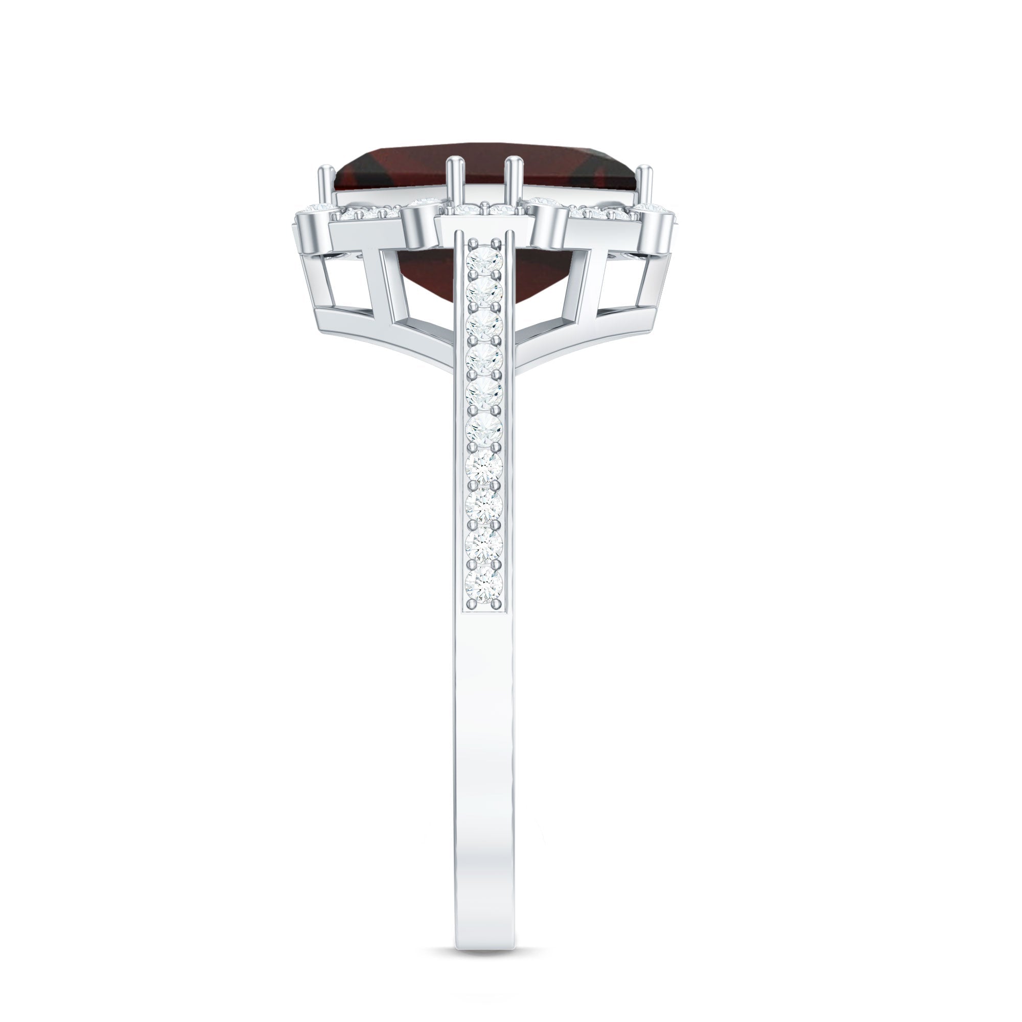Natural 8mm Asscher Cut Garnet Engagement Ring with Diamond Halo
