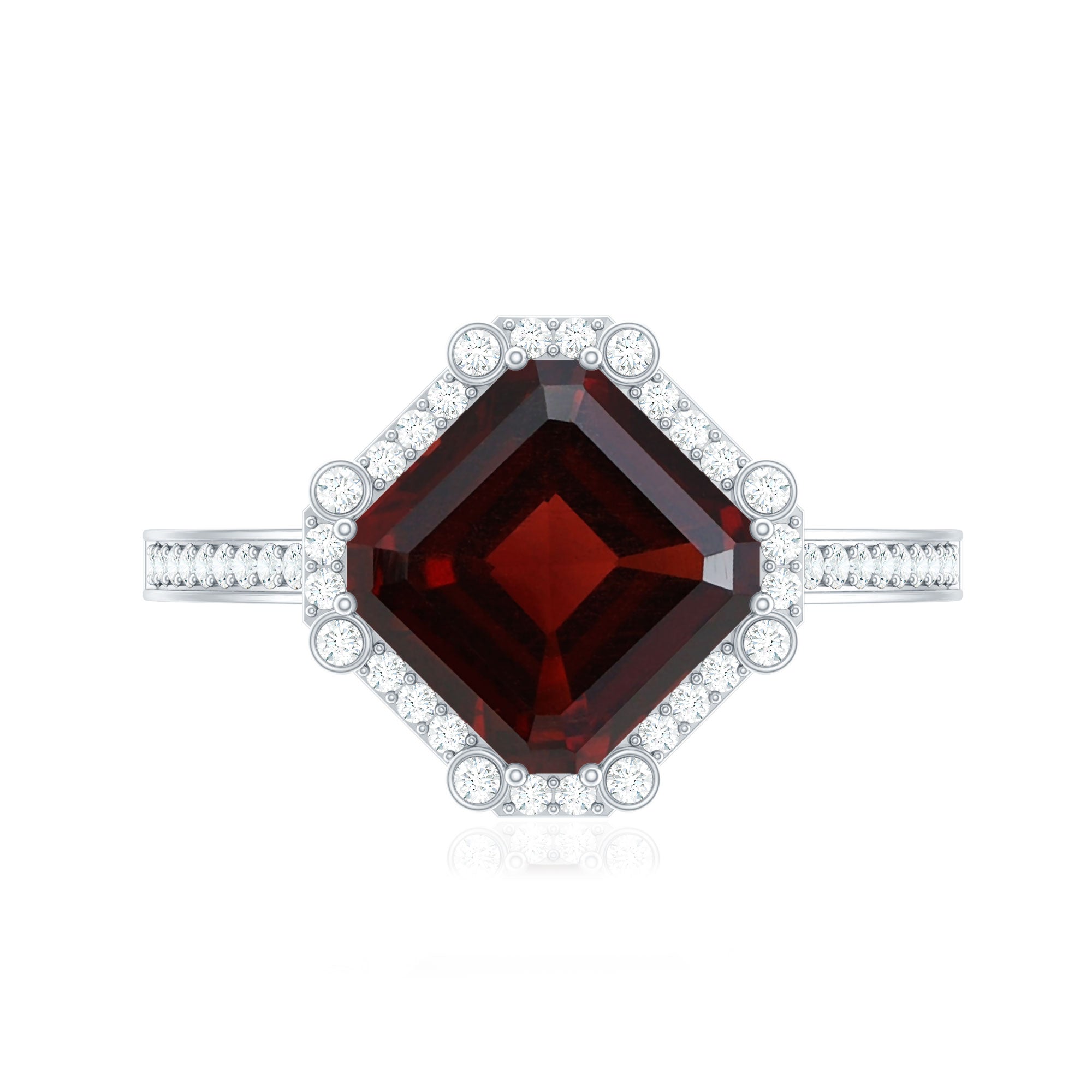 Natural 8mm Asscher Cut Garnet Engagement Ring with Diamond Halo