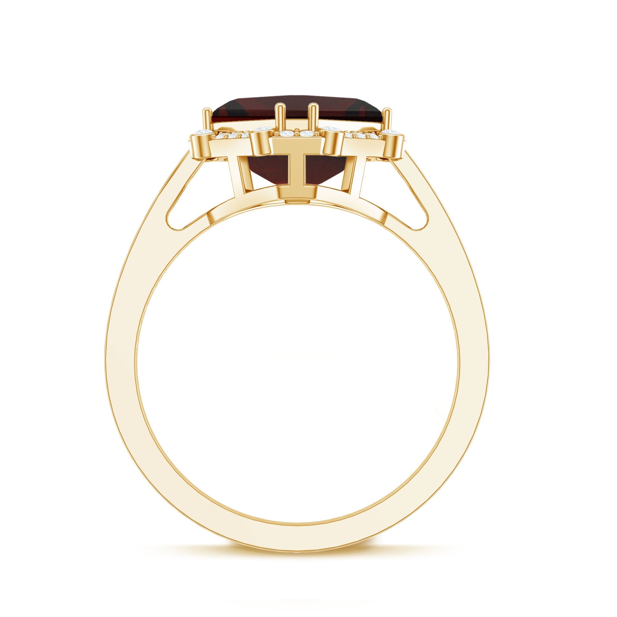 Natural 8mm Asscher Cut Garnet Engagement Ring with Diamond Halo