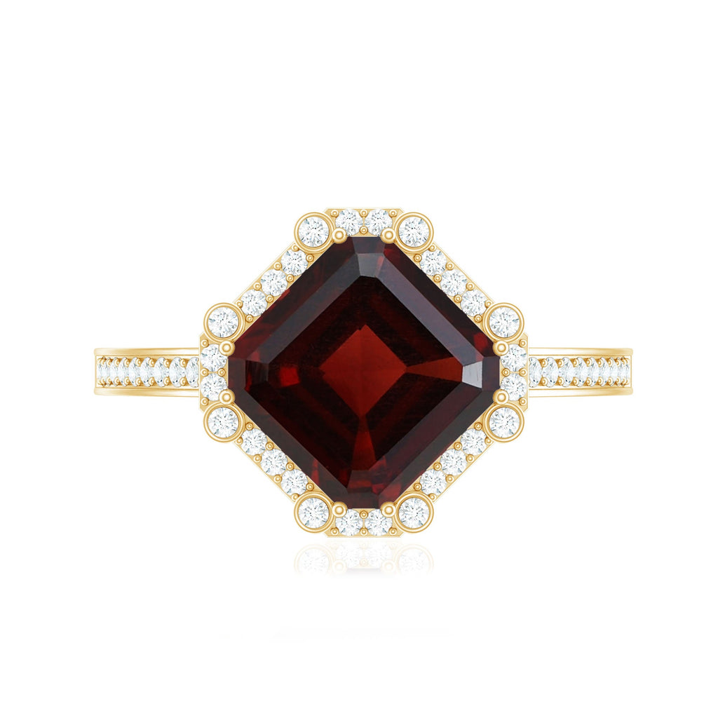 Natural 8mm Asscher Cut Garnet Engagement Ring with Diamond Halo