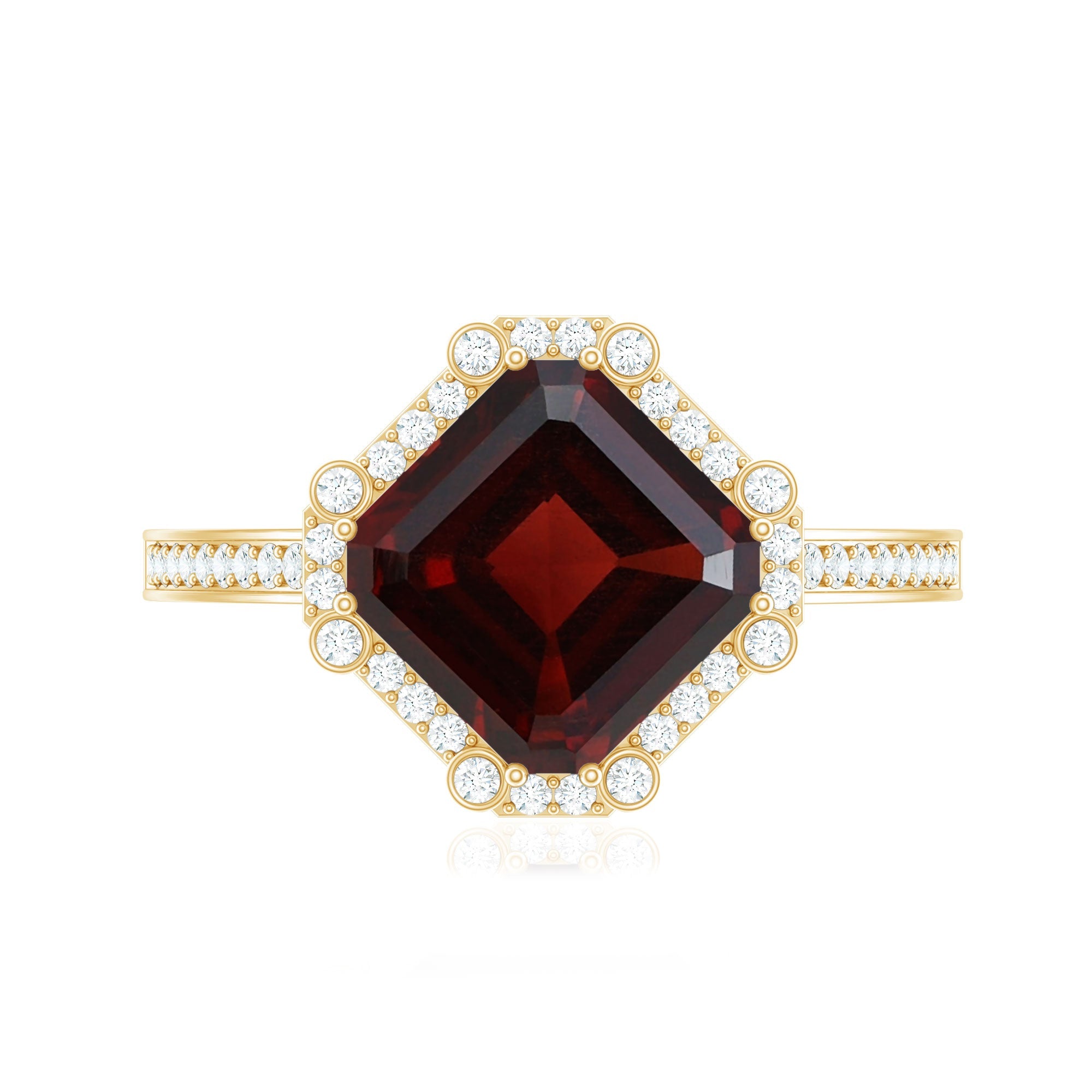 Natural 8mm Asscher Cut Garnet Engagement Ring with Diamond Halo