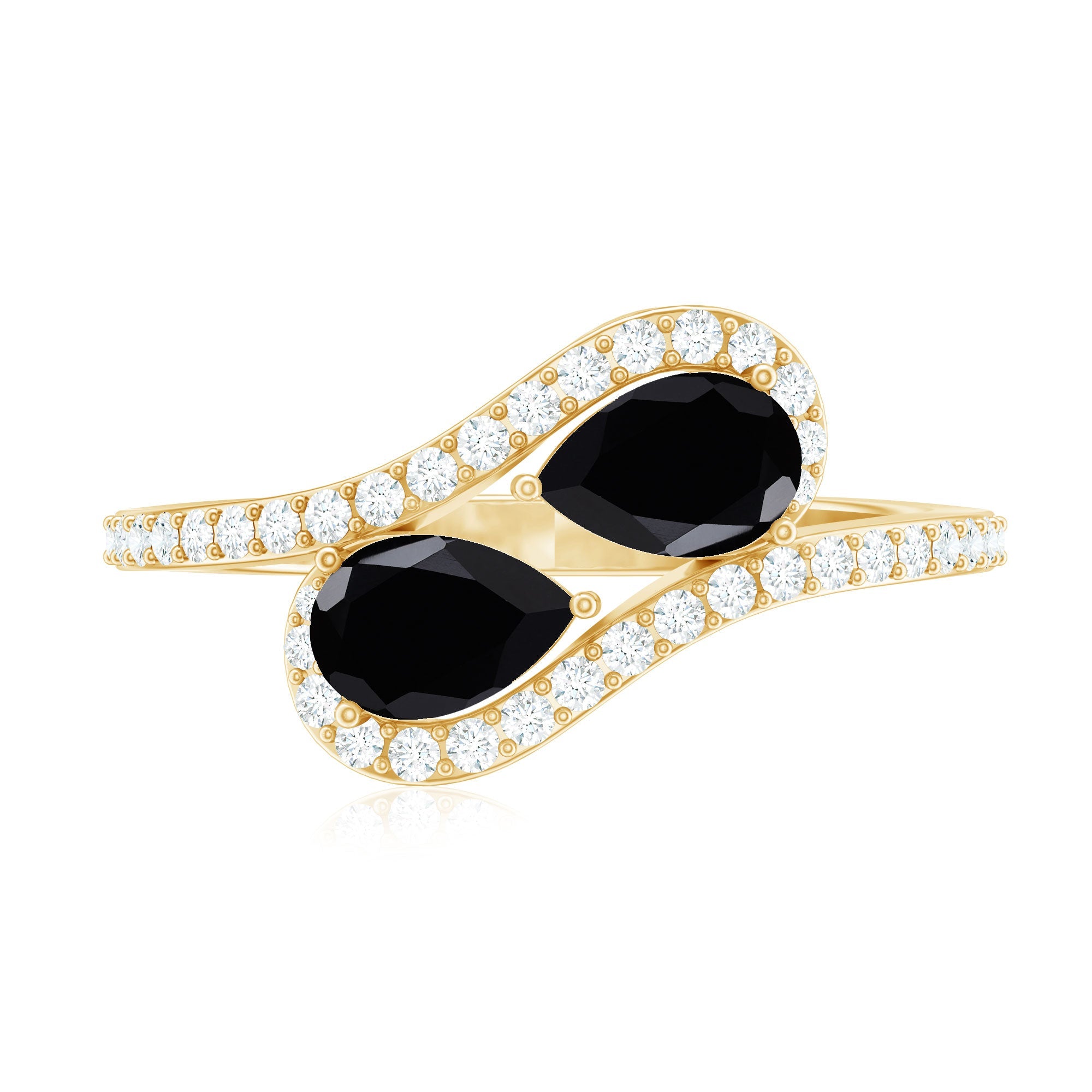6X8mm Pear Cut Black Onyx Two Stone Engagement Ring with Diamond