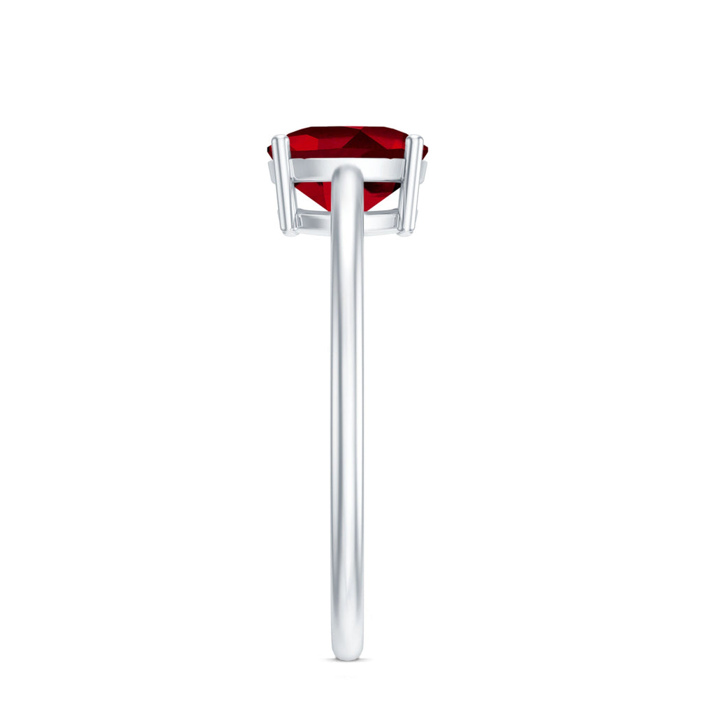 8 MM Cushion Cut Created Ruby Solitaire Ring
