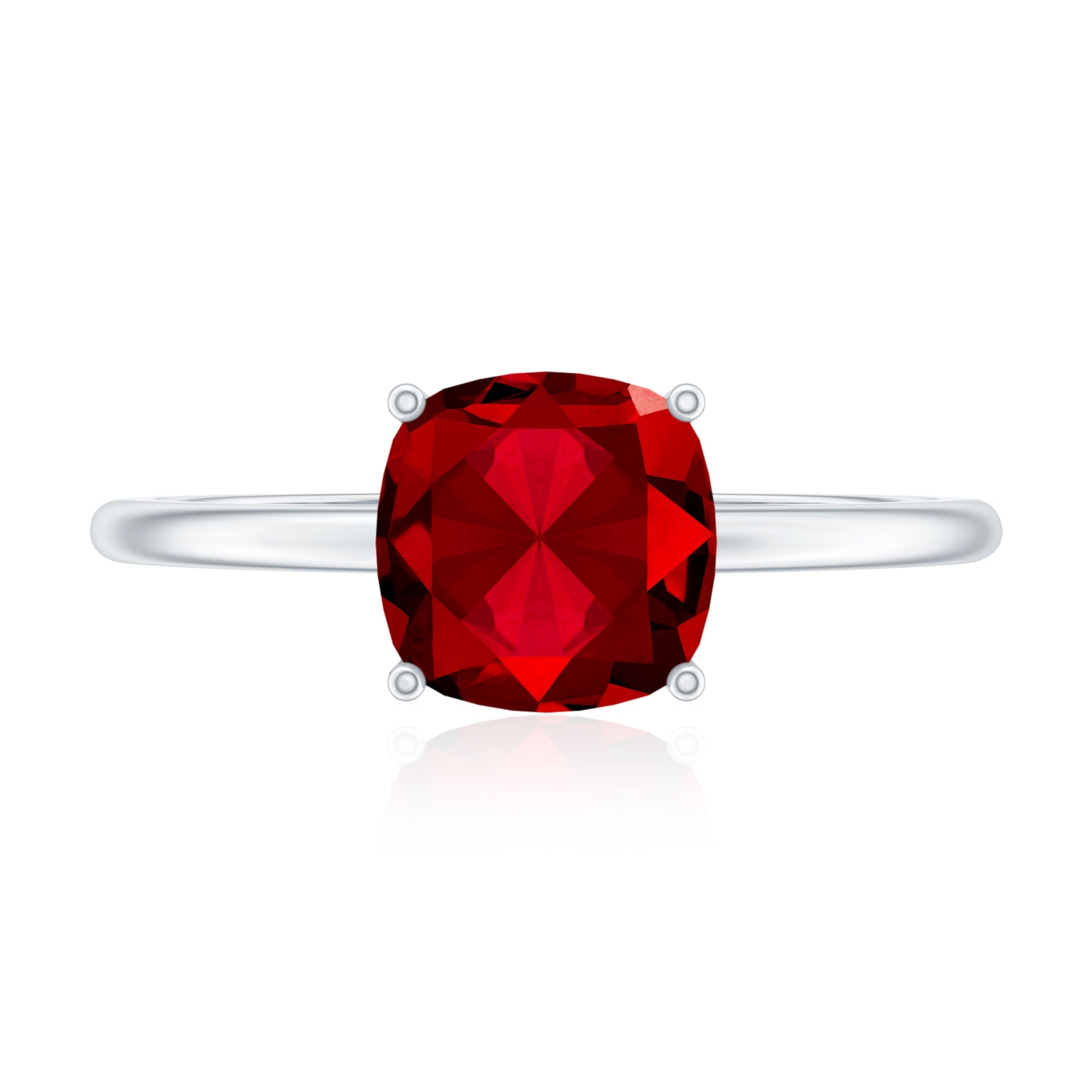 8 MM Cushion Cut Created Ruby Solitaire Ring