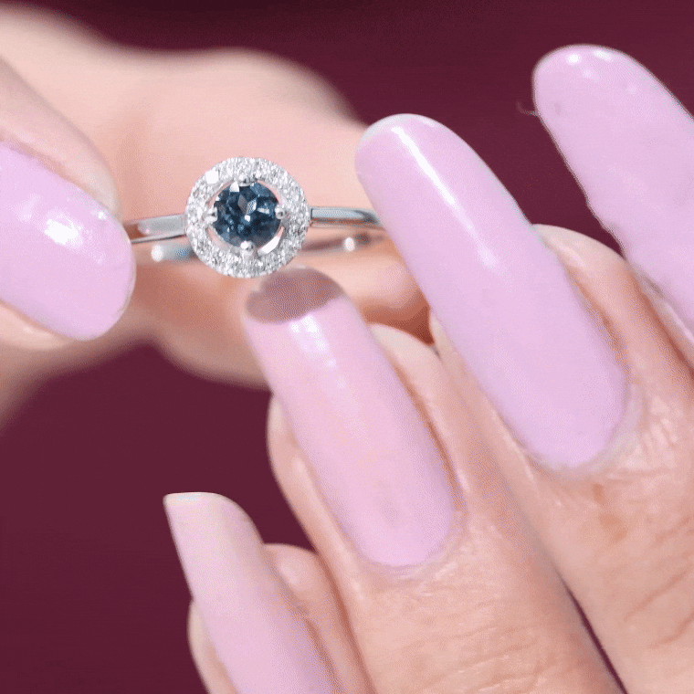 5mm London Blue Topaz Promise Ring with Diamond Halo