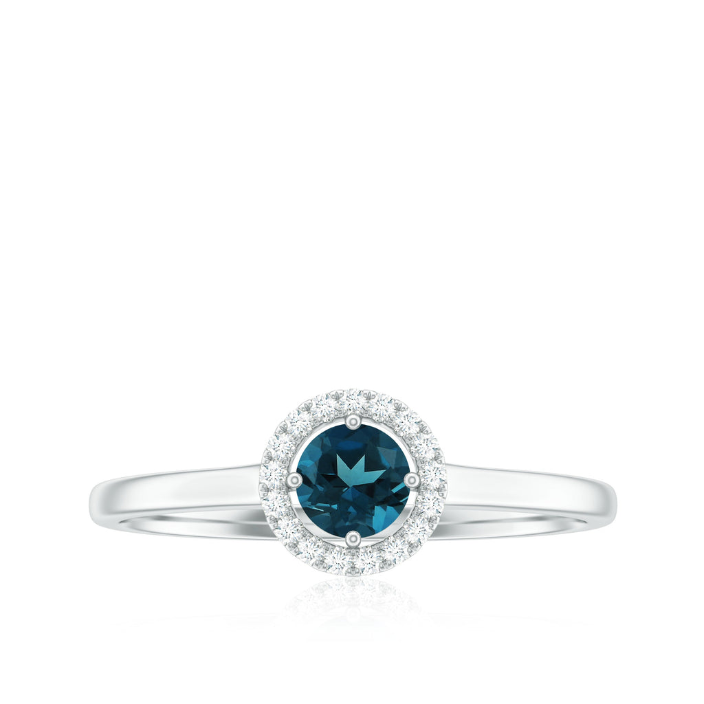5mm London Blue Topaz Promise Ring with Diamond Halo