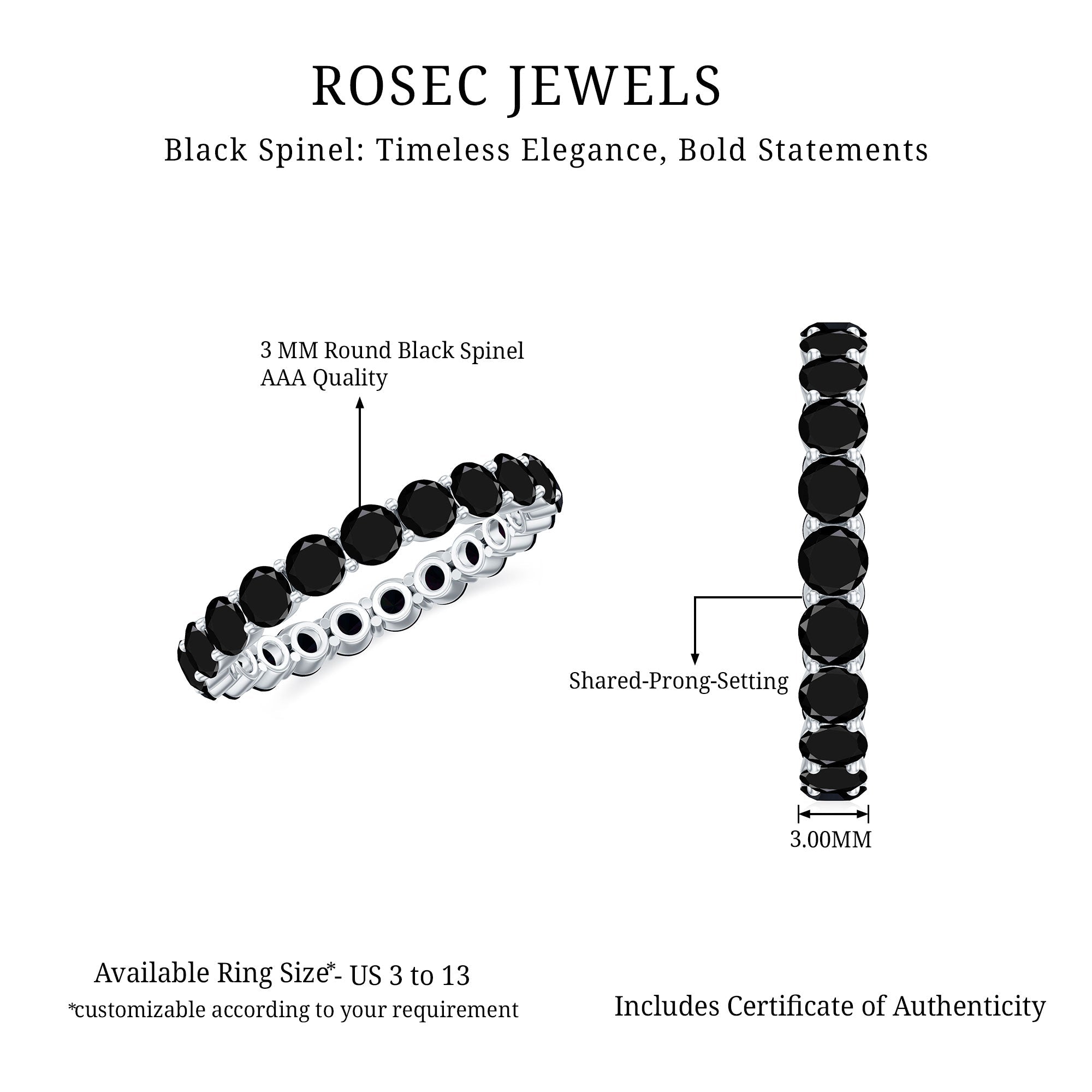 2 CT Round Black Spinel Full Eternity Ring in Gold