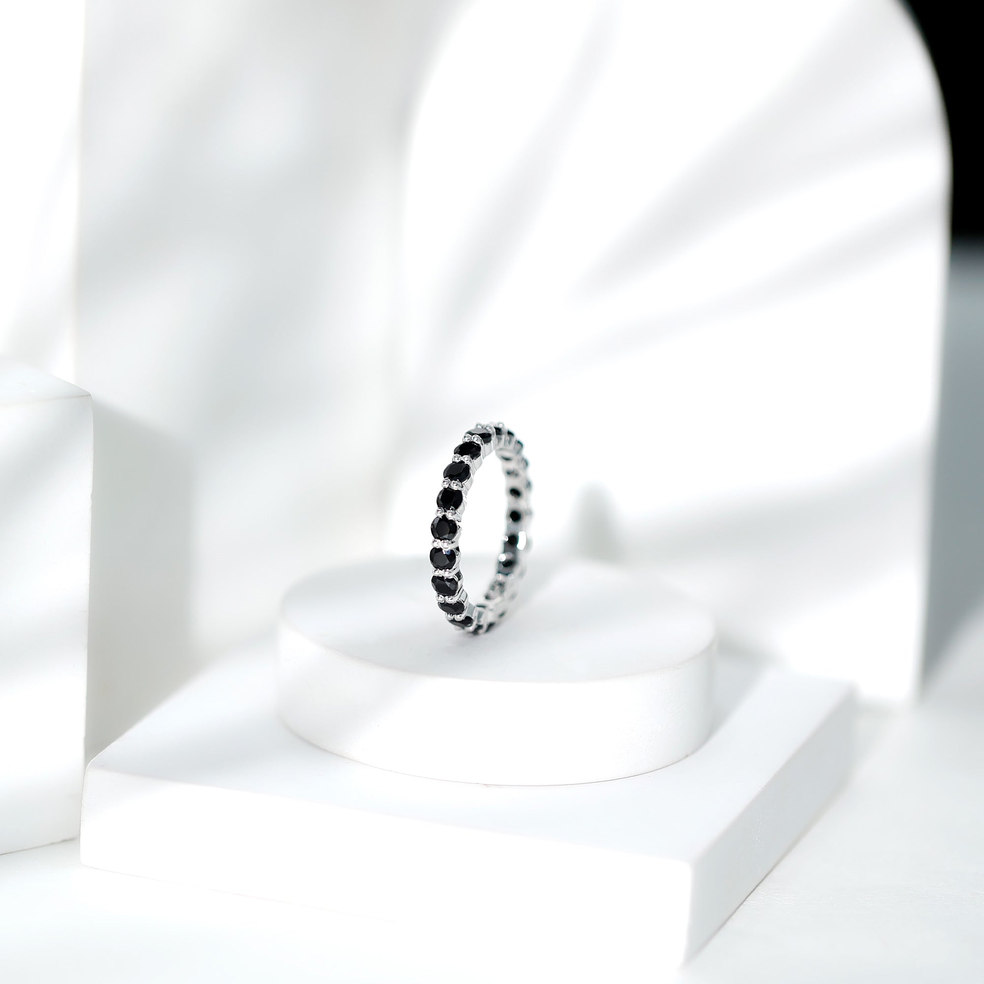2 CT Round Black Spinel Full Eternity Ring in Gold