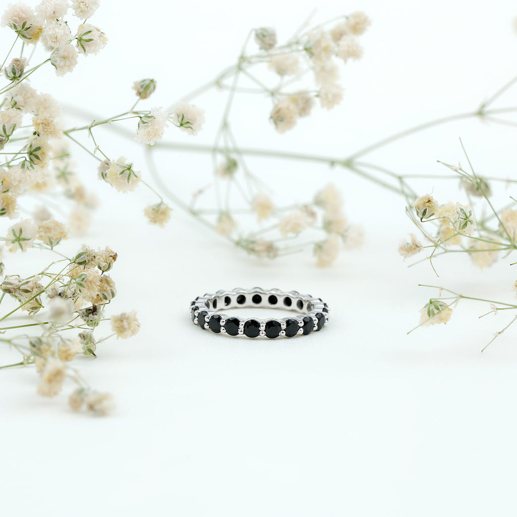 2 CT Round Black Spinel Full Eternity Ring in Gold