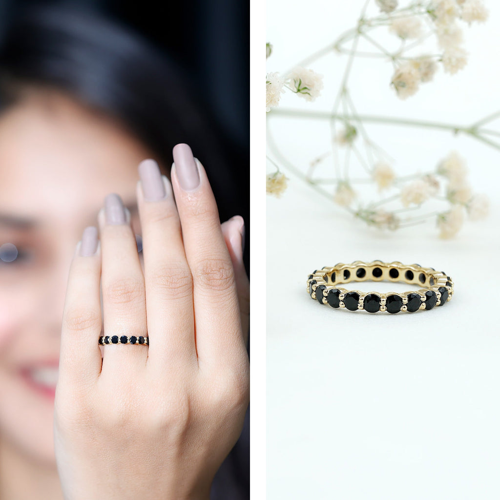 2 CT Round Black Spinel Full Eternity Ring in Gold