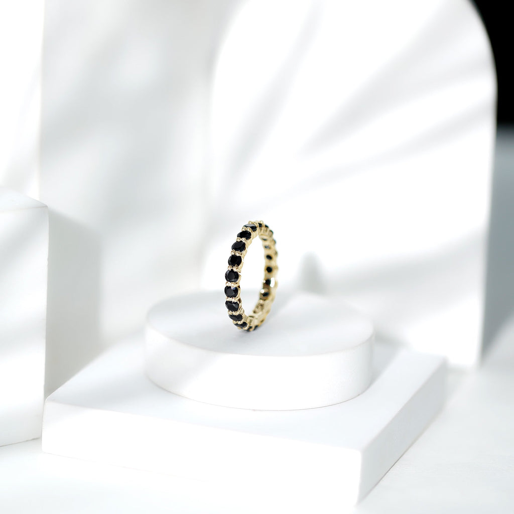 2 CT Round Black Spinel Full Eternity Ring in Gold