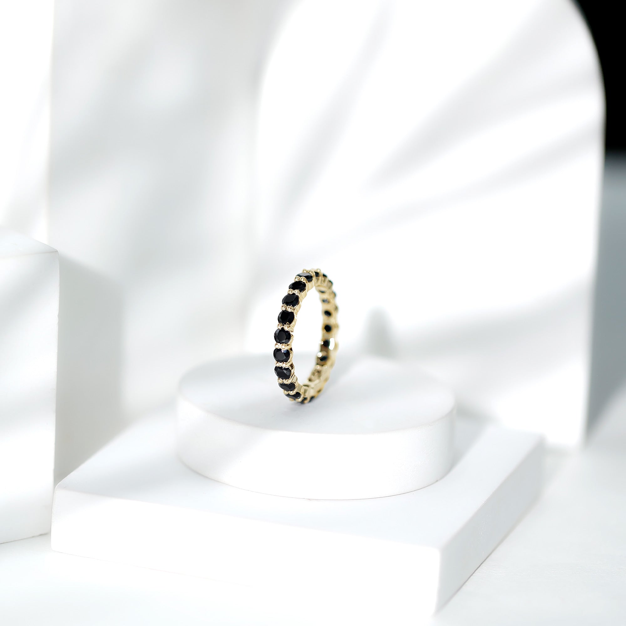 2 CT Round Black Spinel Full Eternity Ring in Gold