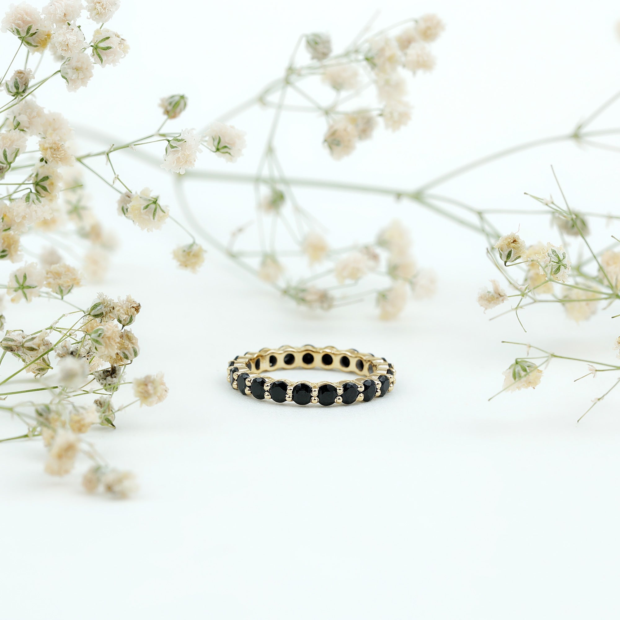 2 CT Round Black Spinel Full Eternity Ring in Gold