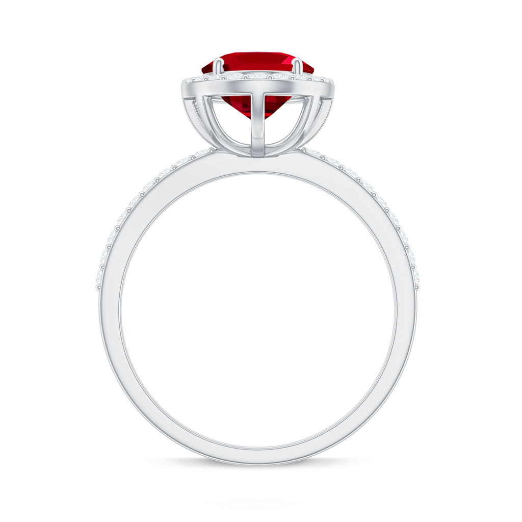 Classic Lab Grown Ruby Oval Engagement Ring with Diamond Halo