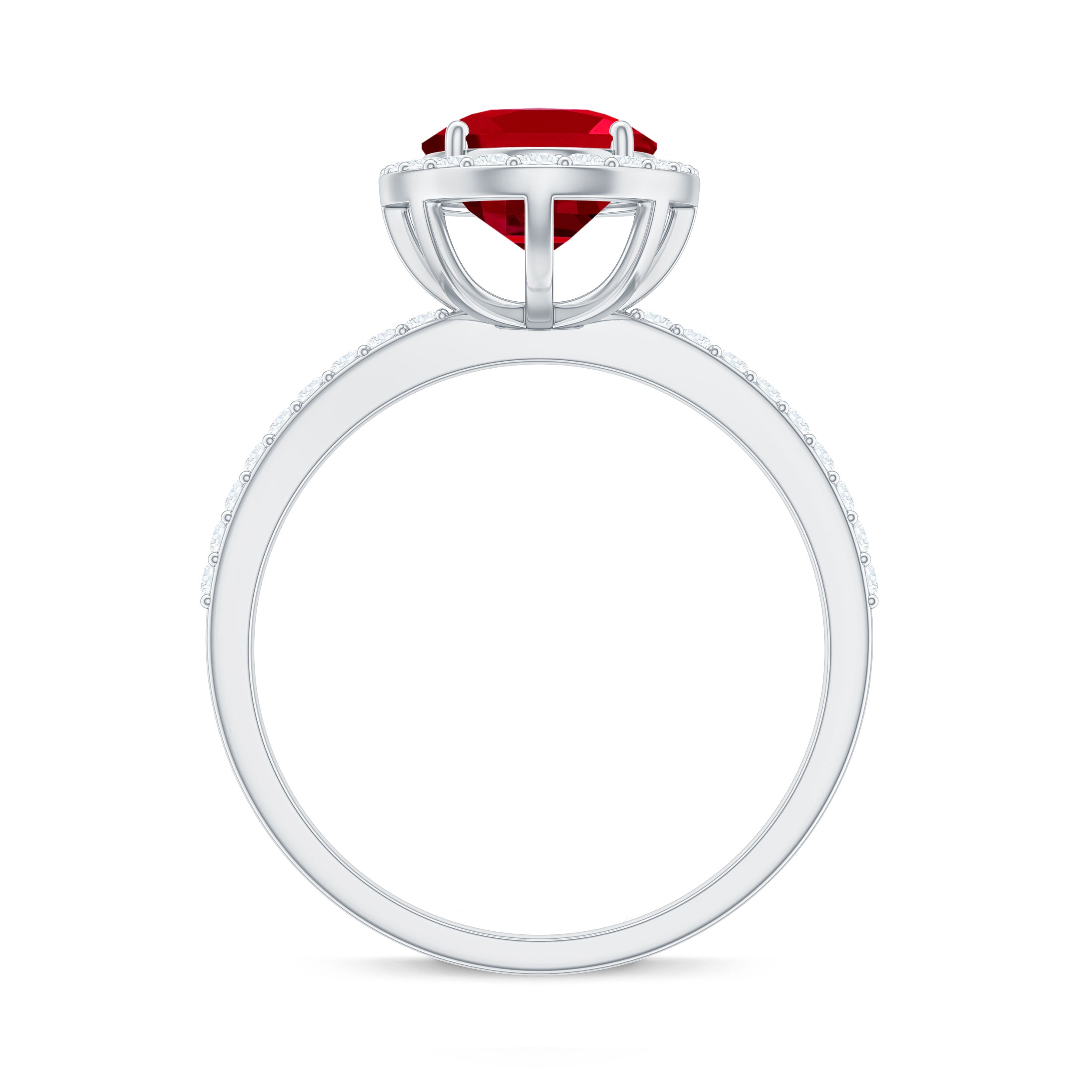 Classic Lab Grown Ruby Oval Engagement Ring with Diamond Halo