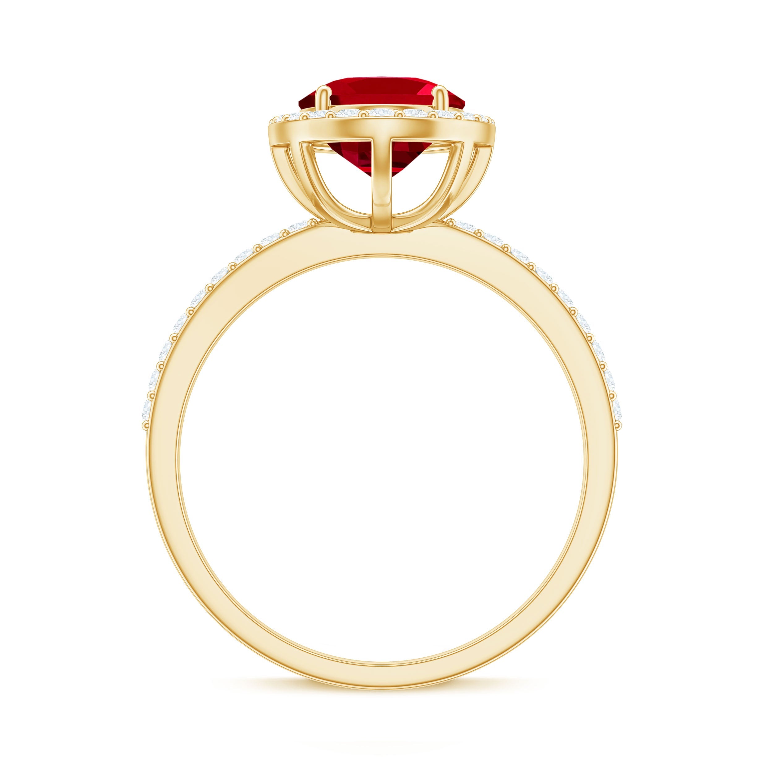 Classic Lab Grown Ruby Oval Engagement Ring with Diamond Halo