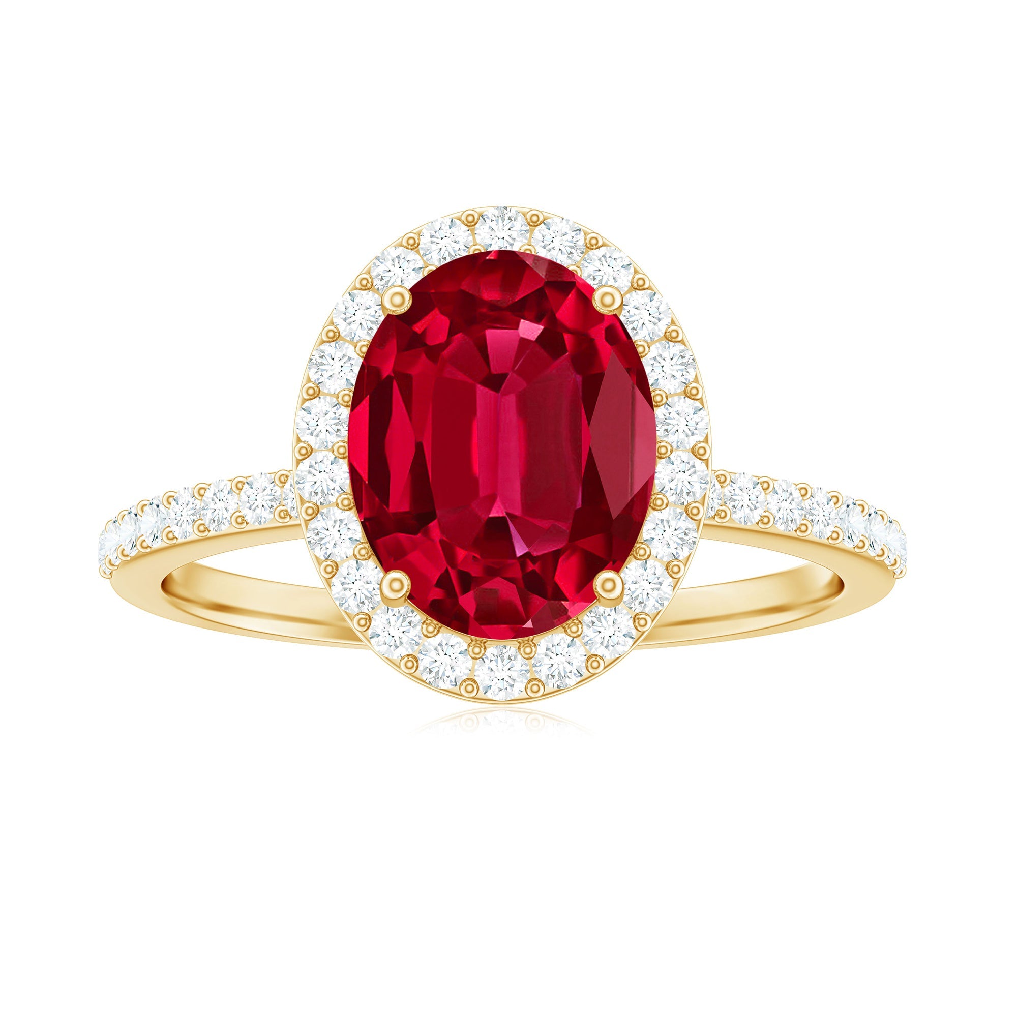 Classic Lab Grown Ruby Oval Engagement Ring with Diamond Halo