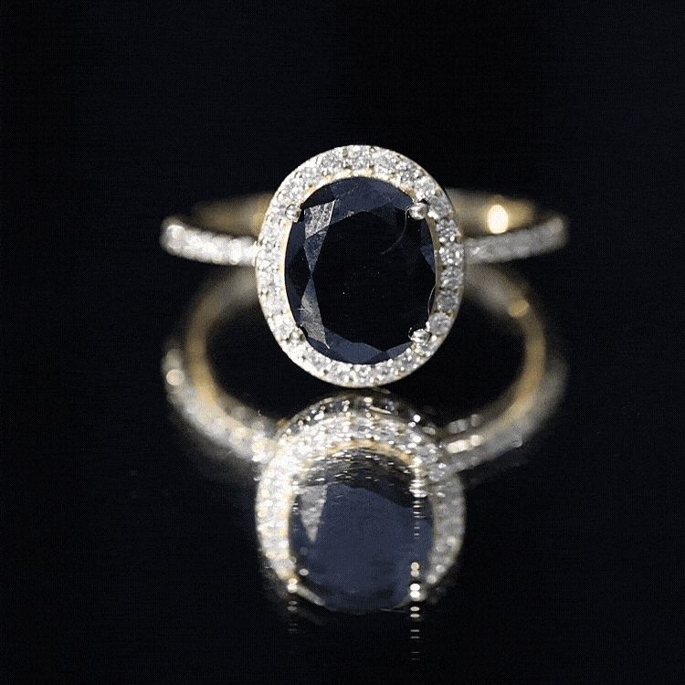3 CT Oval Shape Created Black Diamond and Diamond Halo Engagement Ring