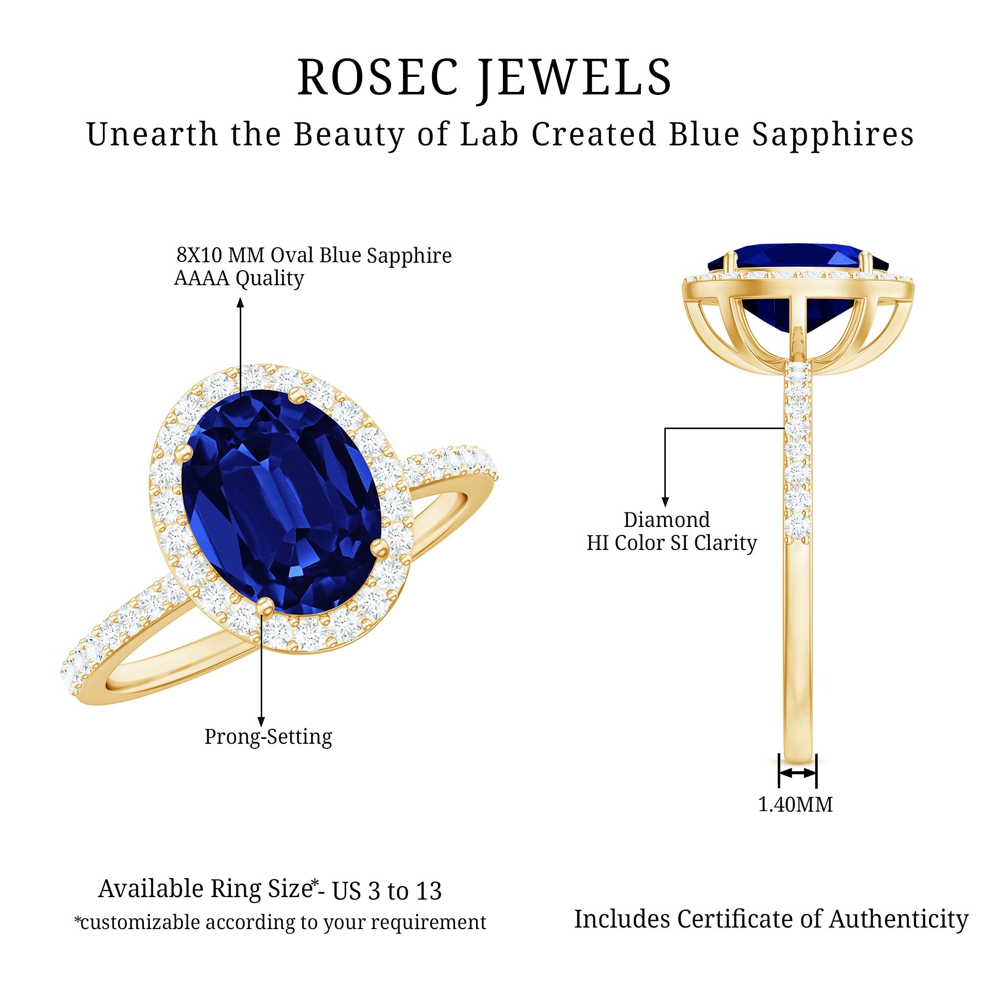 4 Carat Lab Grown Blue Sapphire Oval Engagement Ring with Diamond Halo
