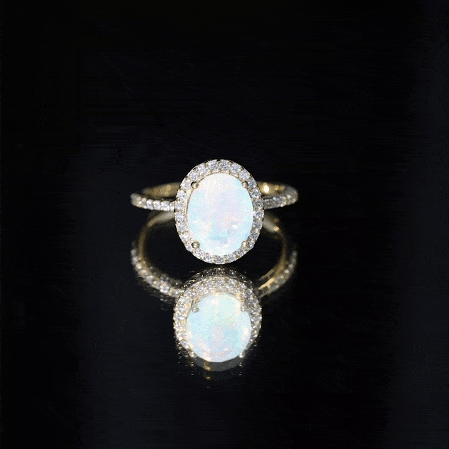 Certified Real 8X10 mm Ethiopian Opal Engagement Ring with Diamond Halo