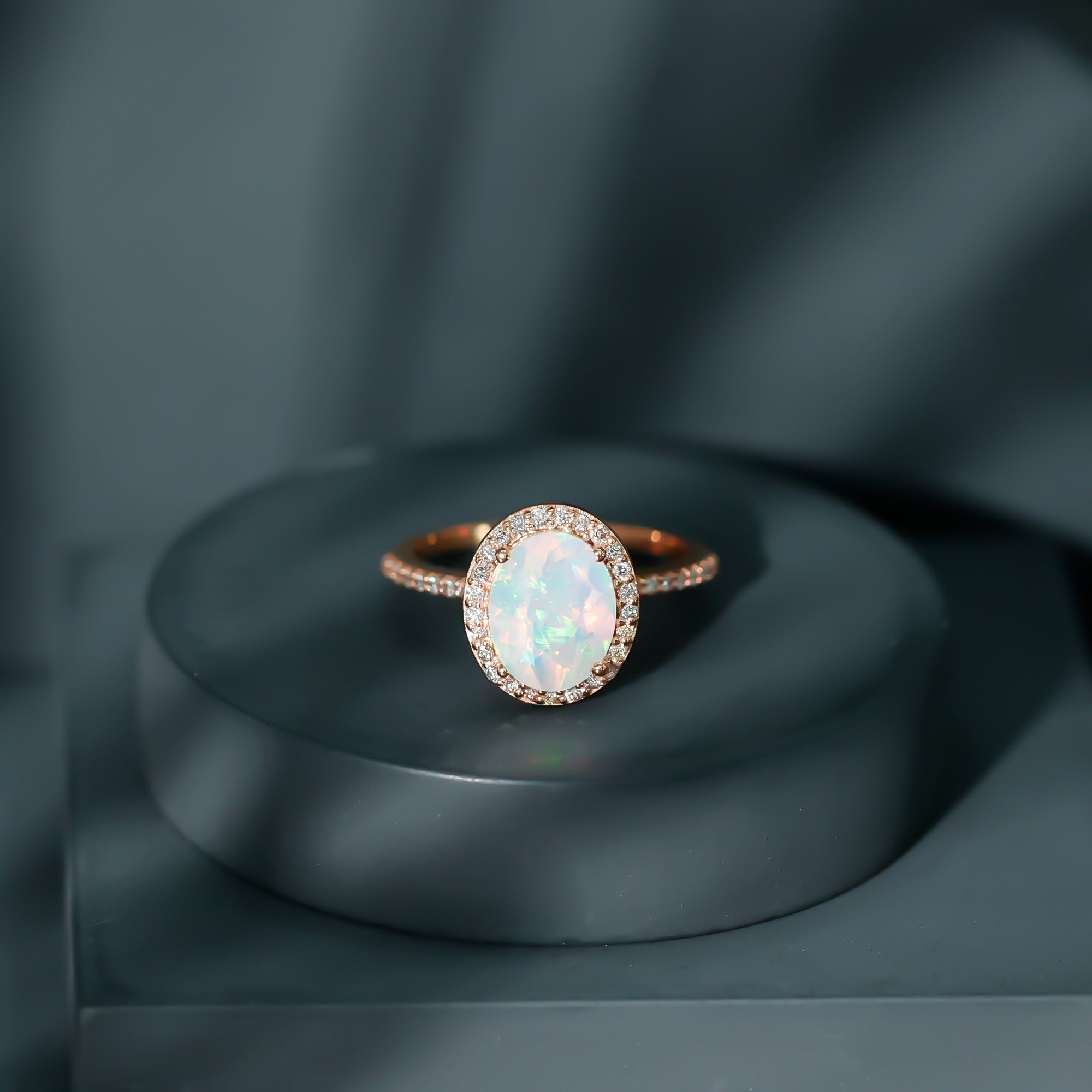 Certified Real 8X10 mm Ethiopian Opal Engagement Ring with Diamond Halo