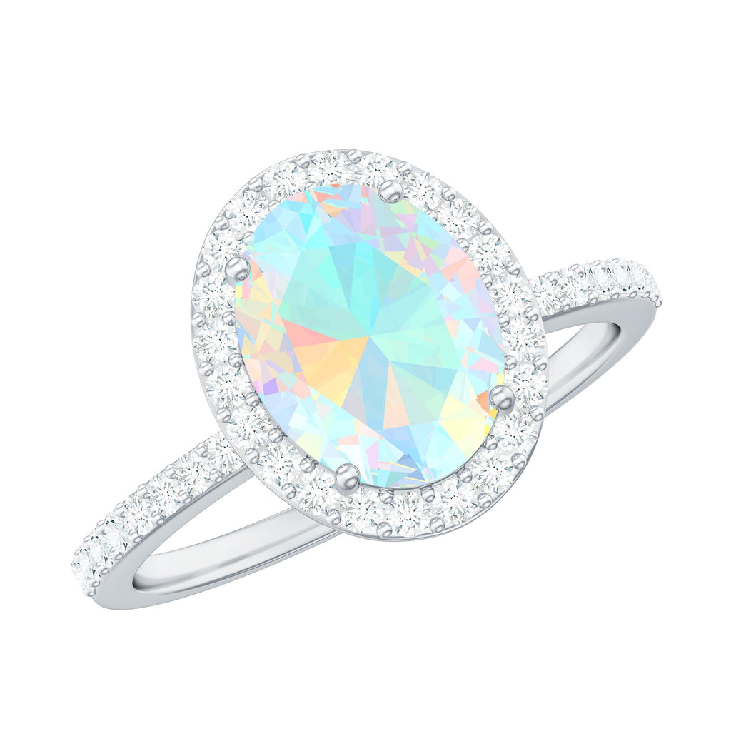 Certified Real 8X10 mm Ethiopian Opal Engagement Ring with Diamond Halo