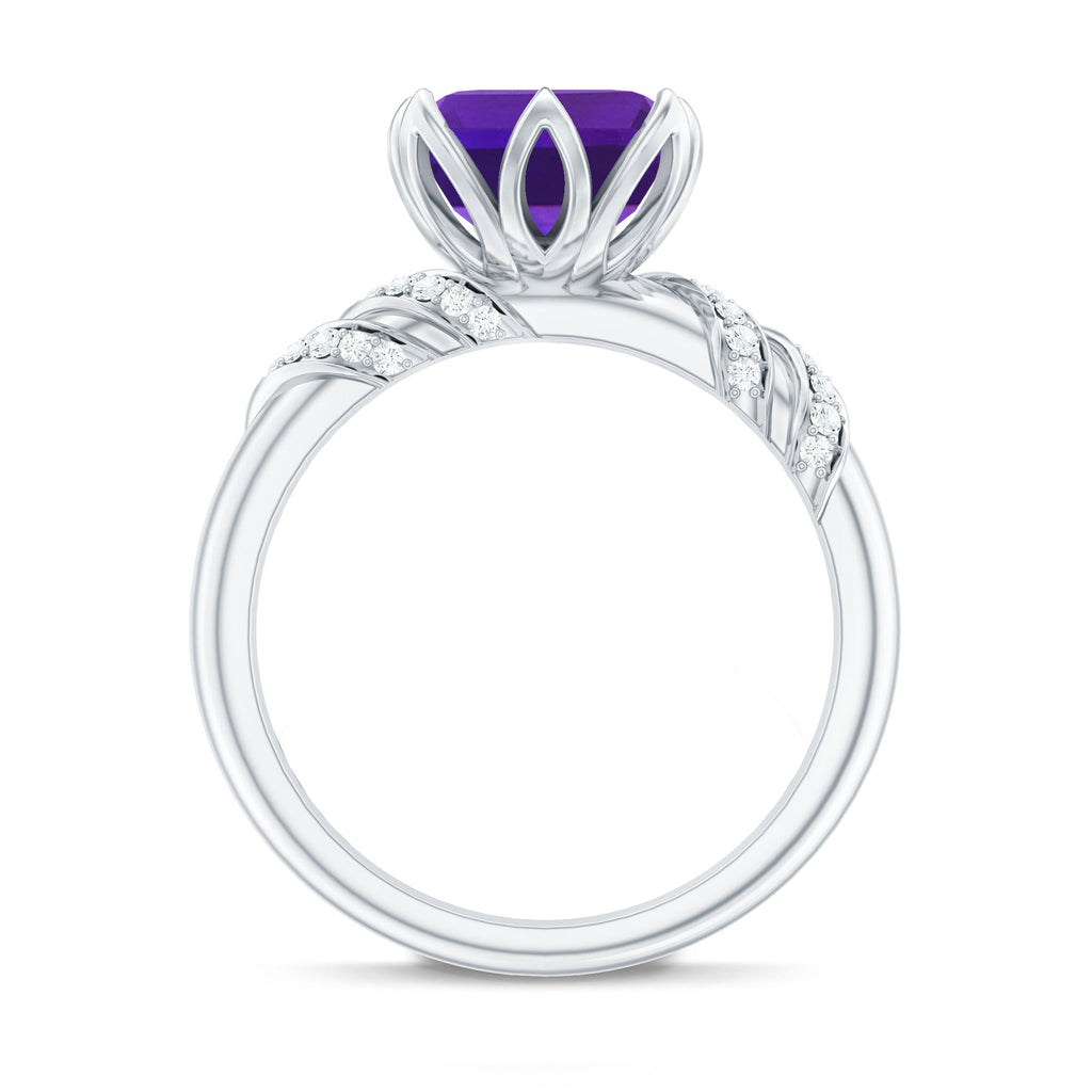 Asscher Cut Amethyst Designer Engagement Ring with Diamond