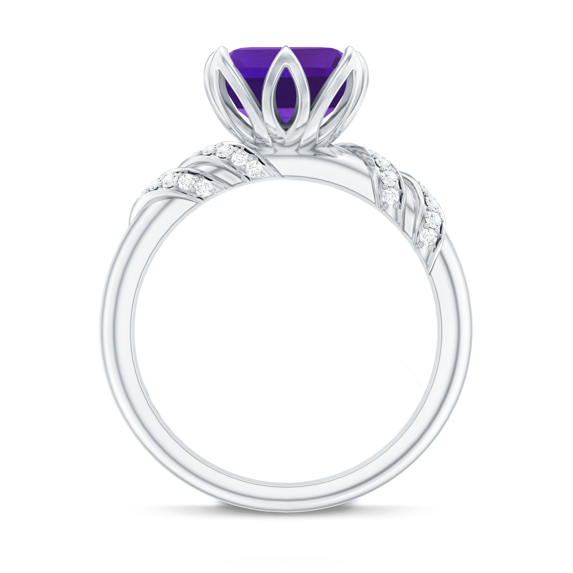 Asscher Cut Amethyst Designer Engagement Ring with Diamond