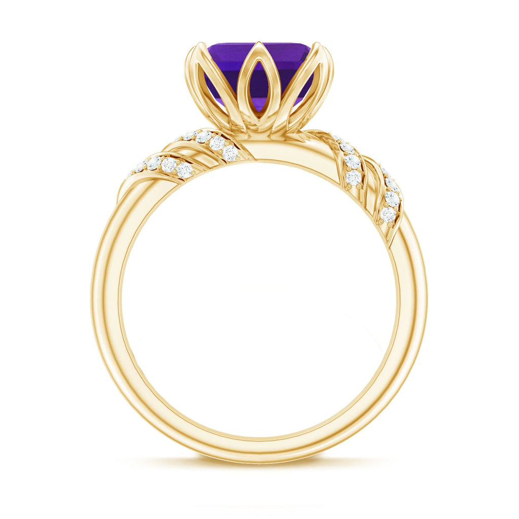 Asscher Cut Amethyst Designer Engagement Ring with Diamond