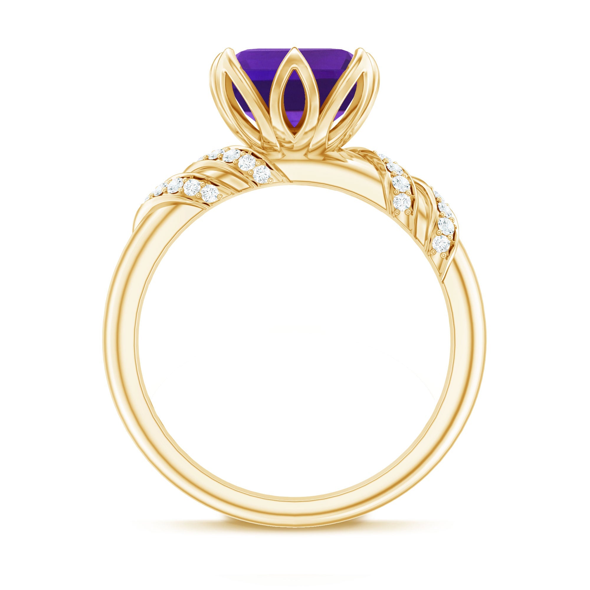 Asscher Cut Amethyst Designer Engagement Ring with Diamond