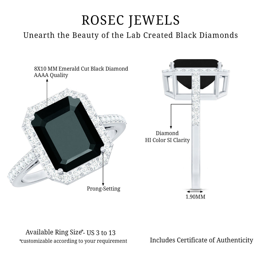 Emerald Cut Lab Created Black Diamond Halo Engagement Ring