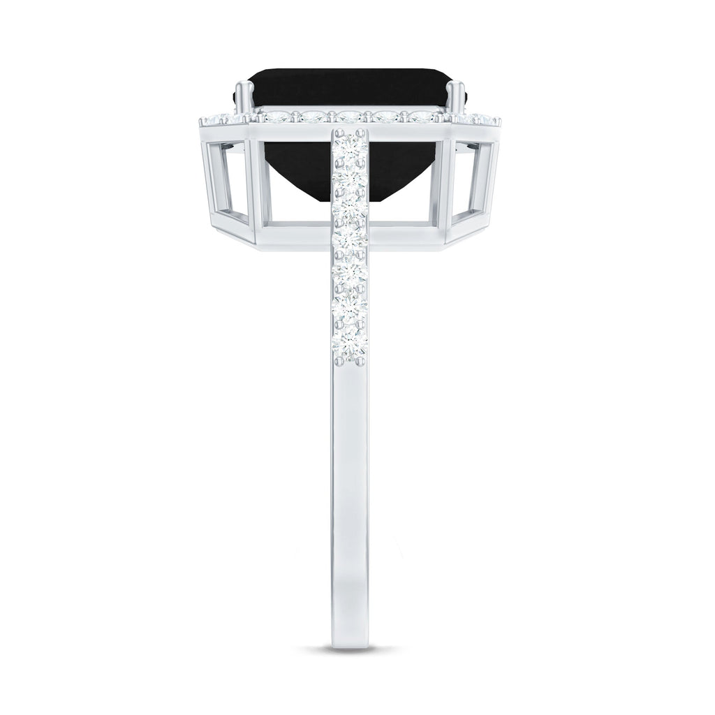 Emerald Cut Lab Created Black Diamond Halo Engagement Ring