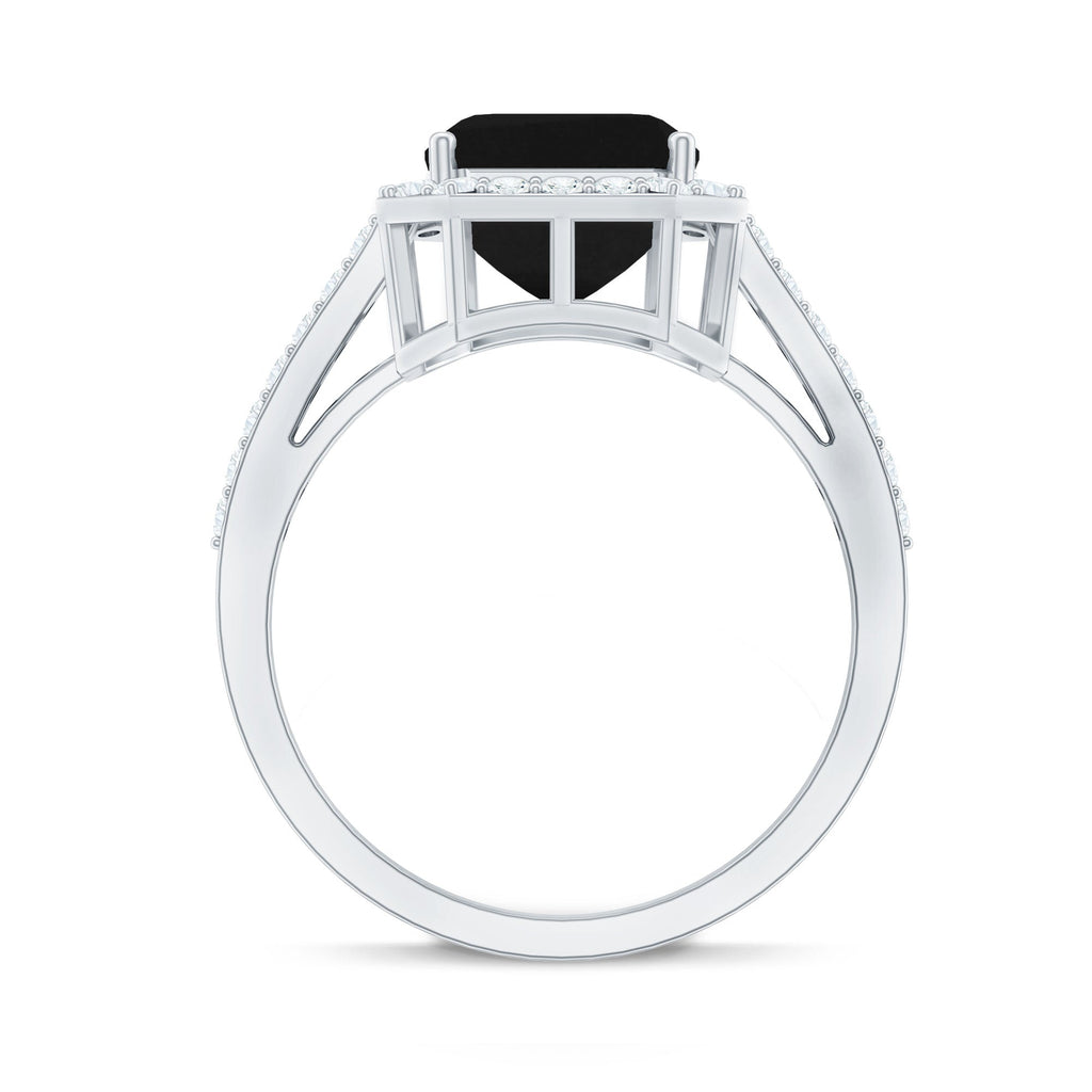 Emerald Cut Lab Created Black Diamond Halo Engagement Ring